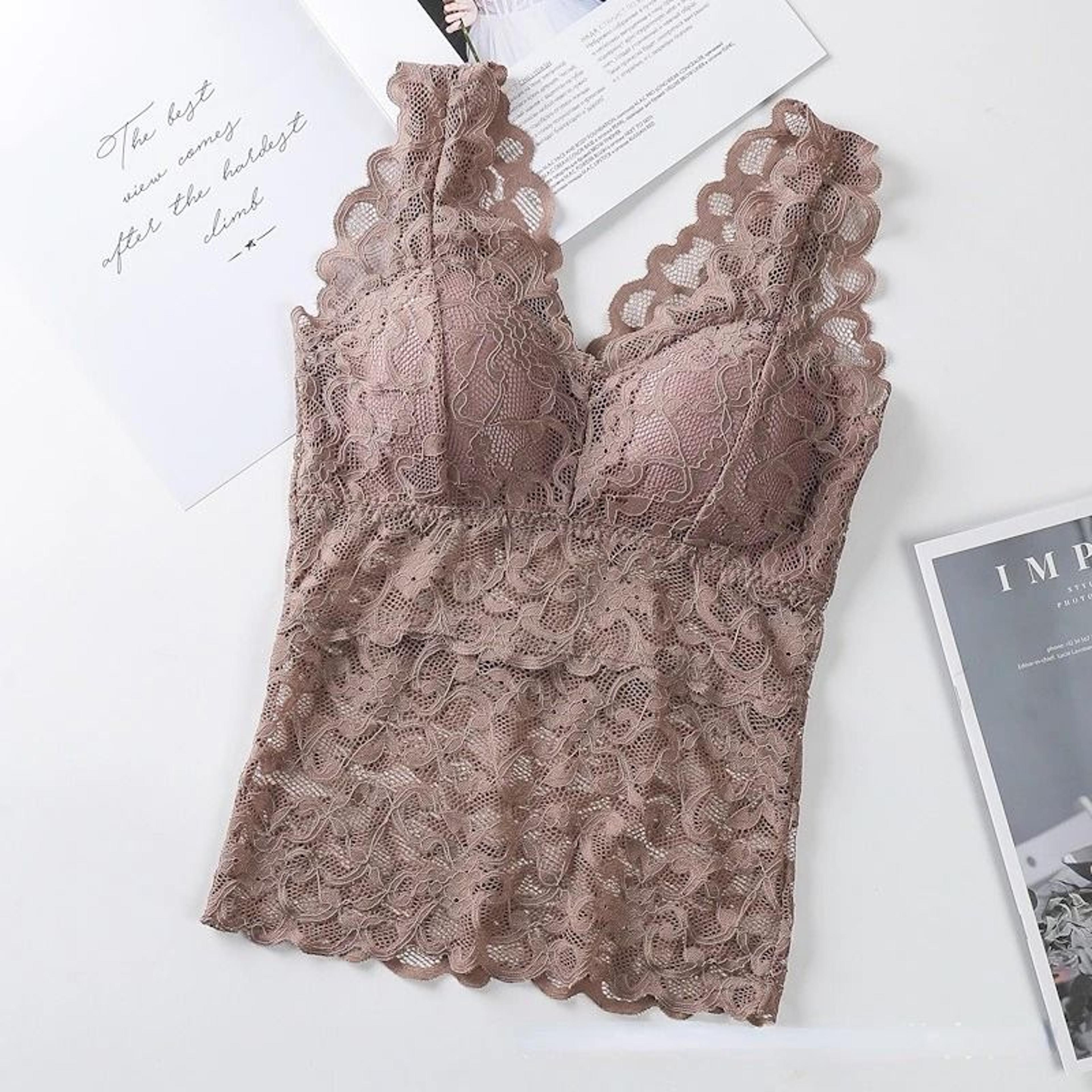women lace trim bra vest top backless thin sling underwear