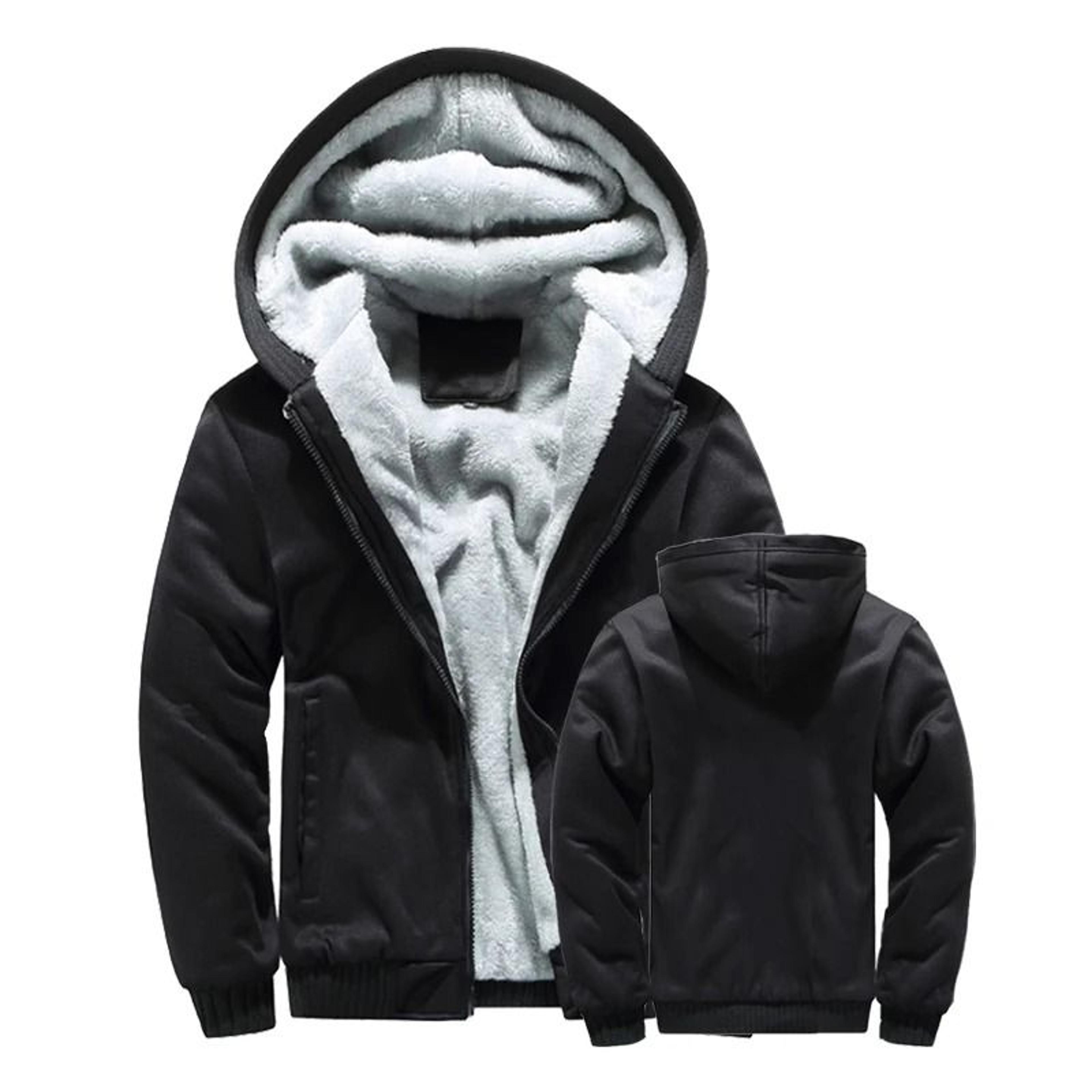 mens winter fleece hooded jacket warm thick zipper coat