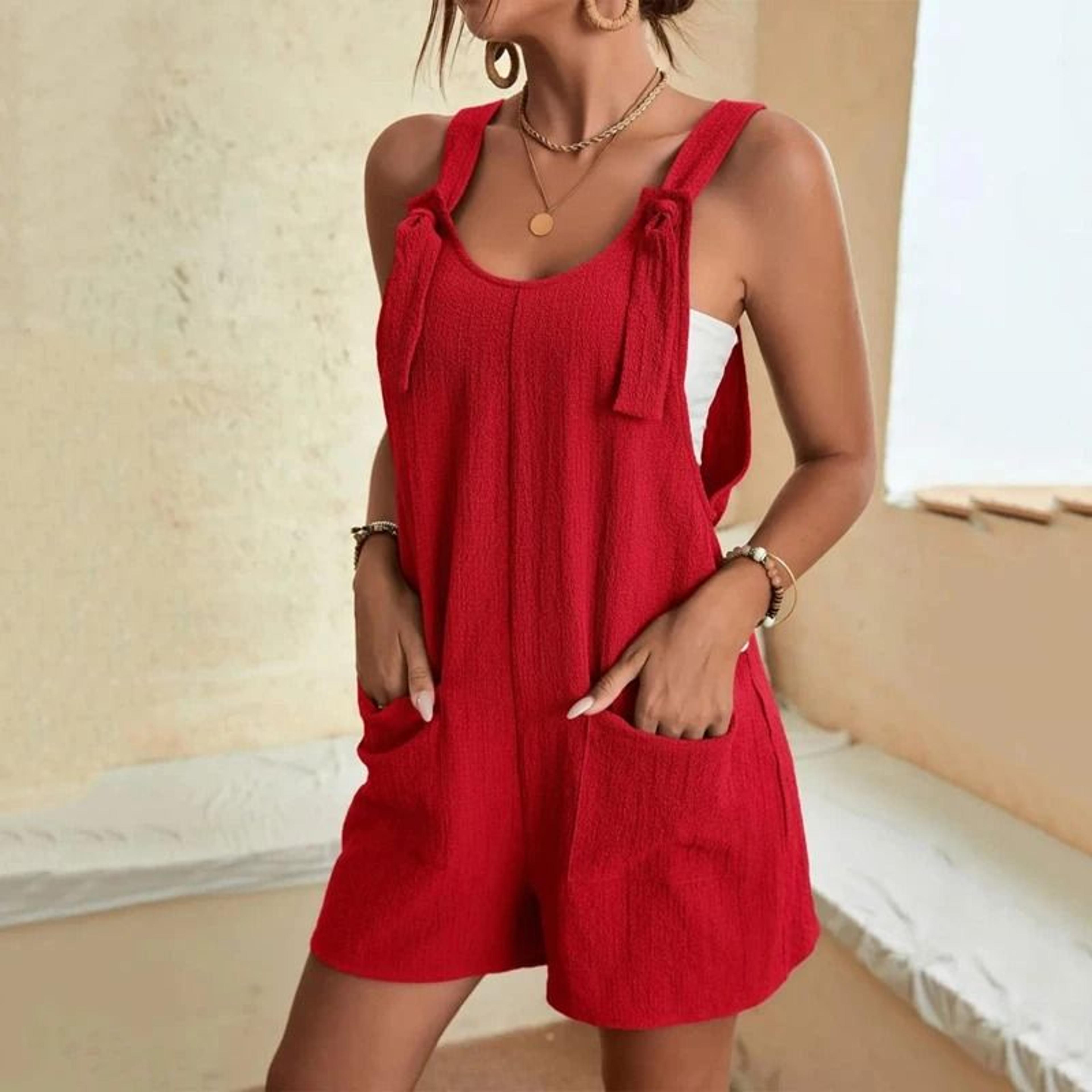 women strappy sleeveless loose short jumpsuit with pockets casual summer overalls
