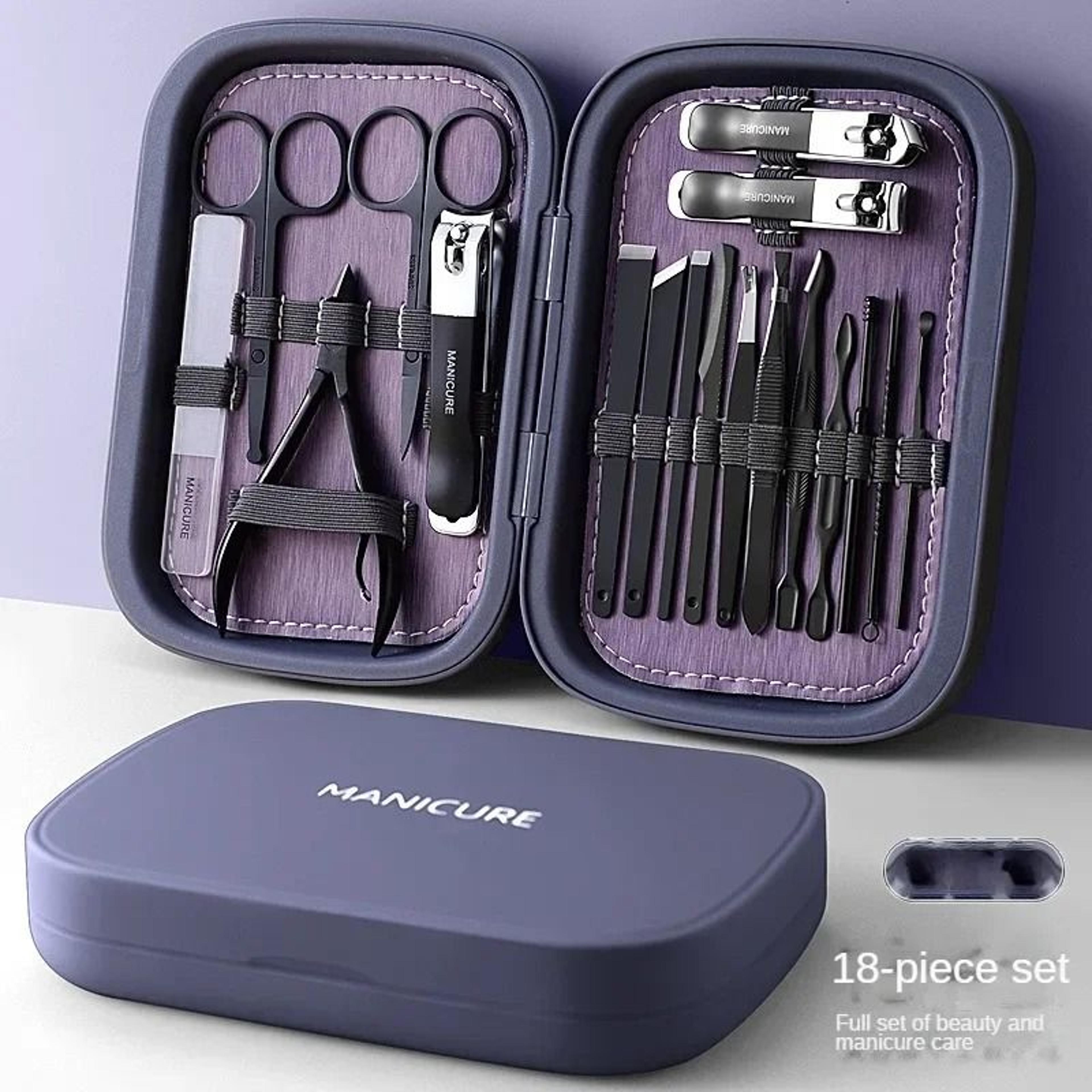 18 in 1 professional stainless steel manicure pedicure nail clippers kit with grooming scissors and makeup tools