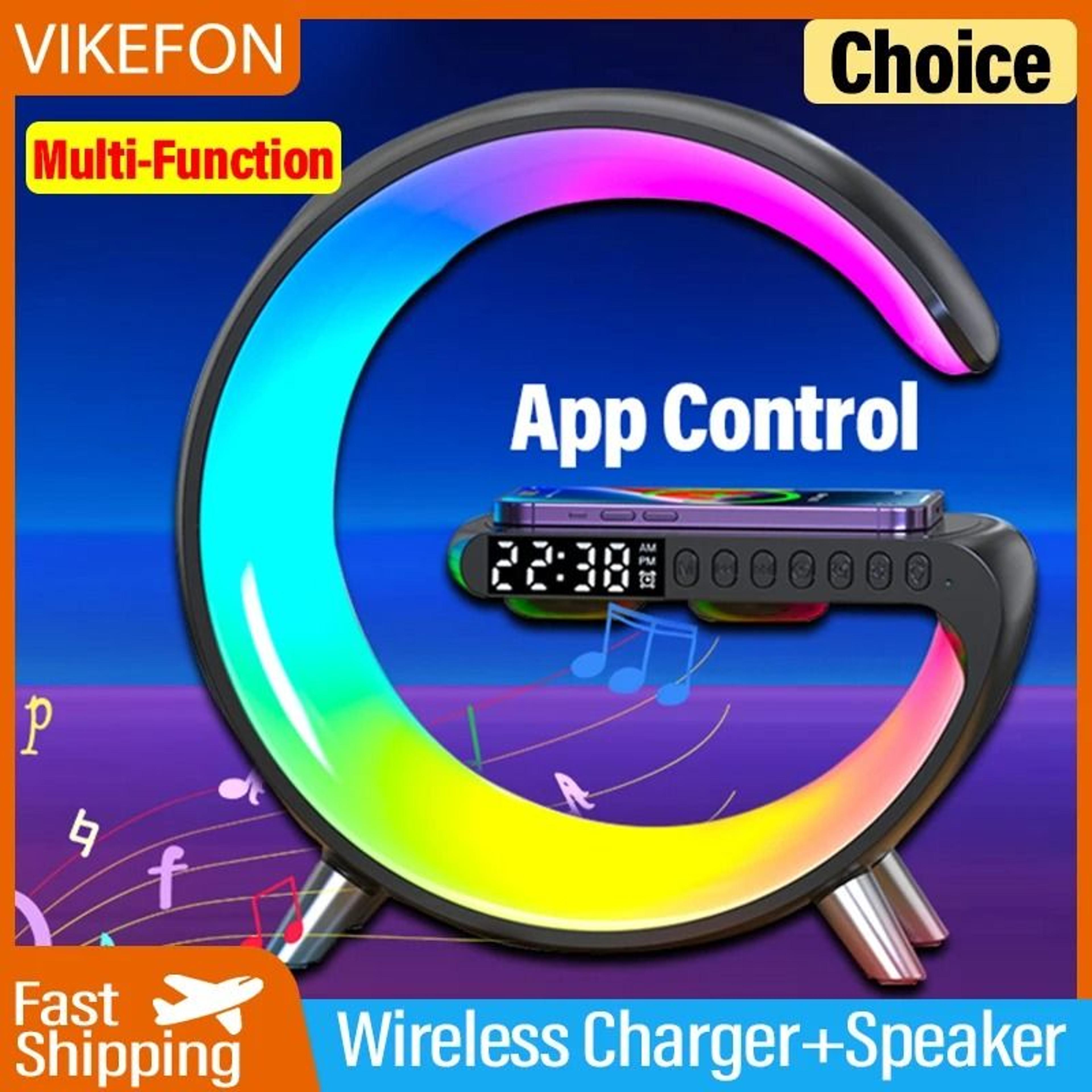 multifunction wireless charger stand bluetooth speaker fm rgb night light