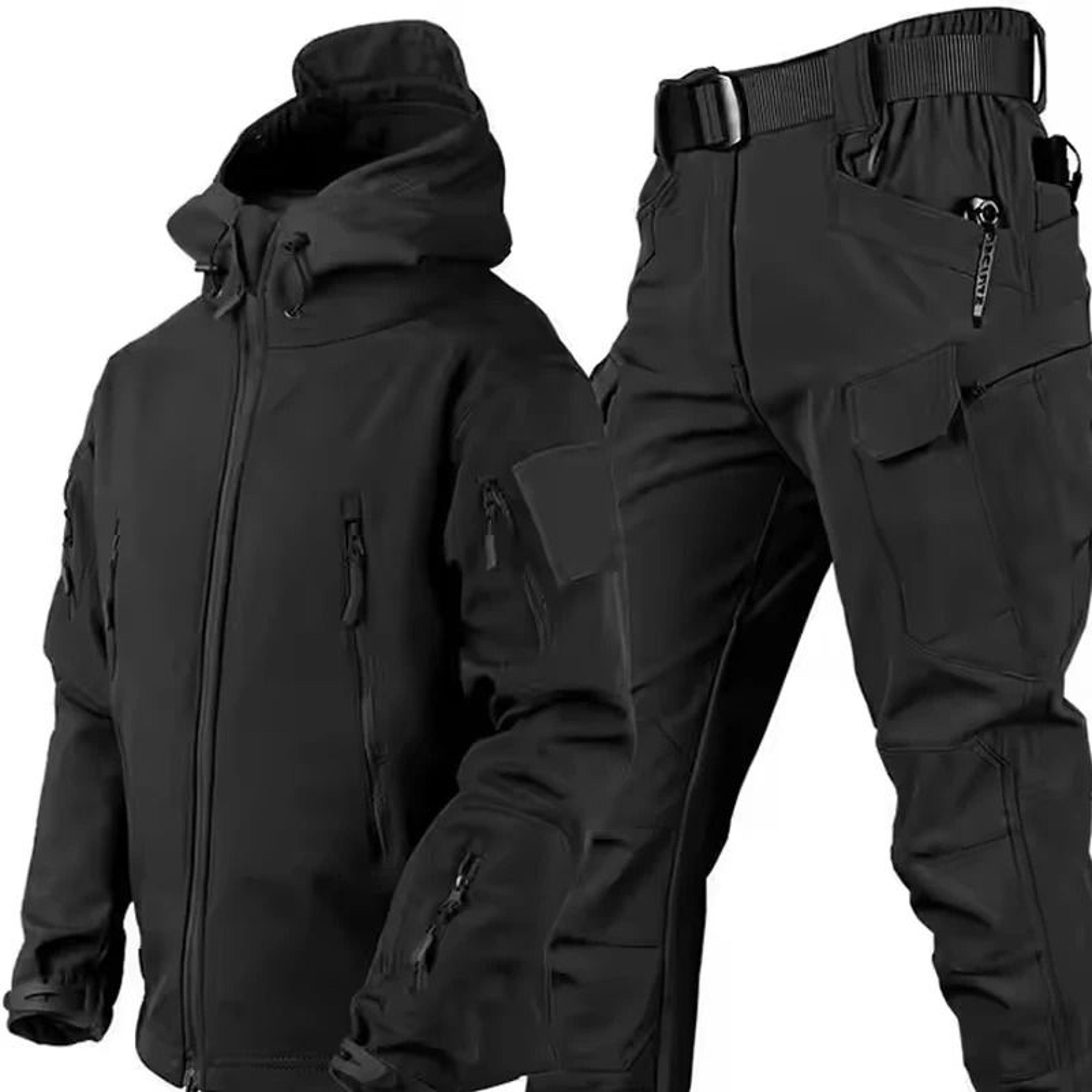 winter waterproof tactical jacket and pants set for men with fleece lining and outdoor soft shell