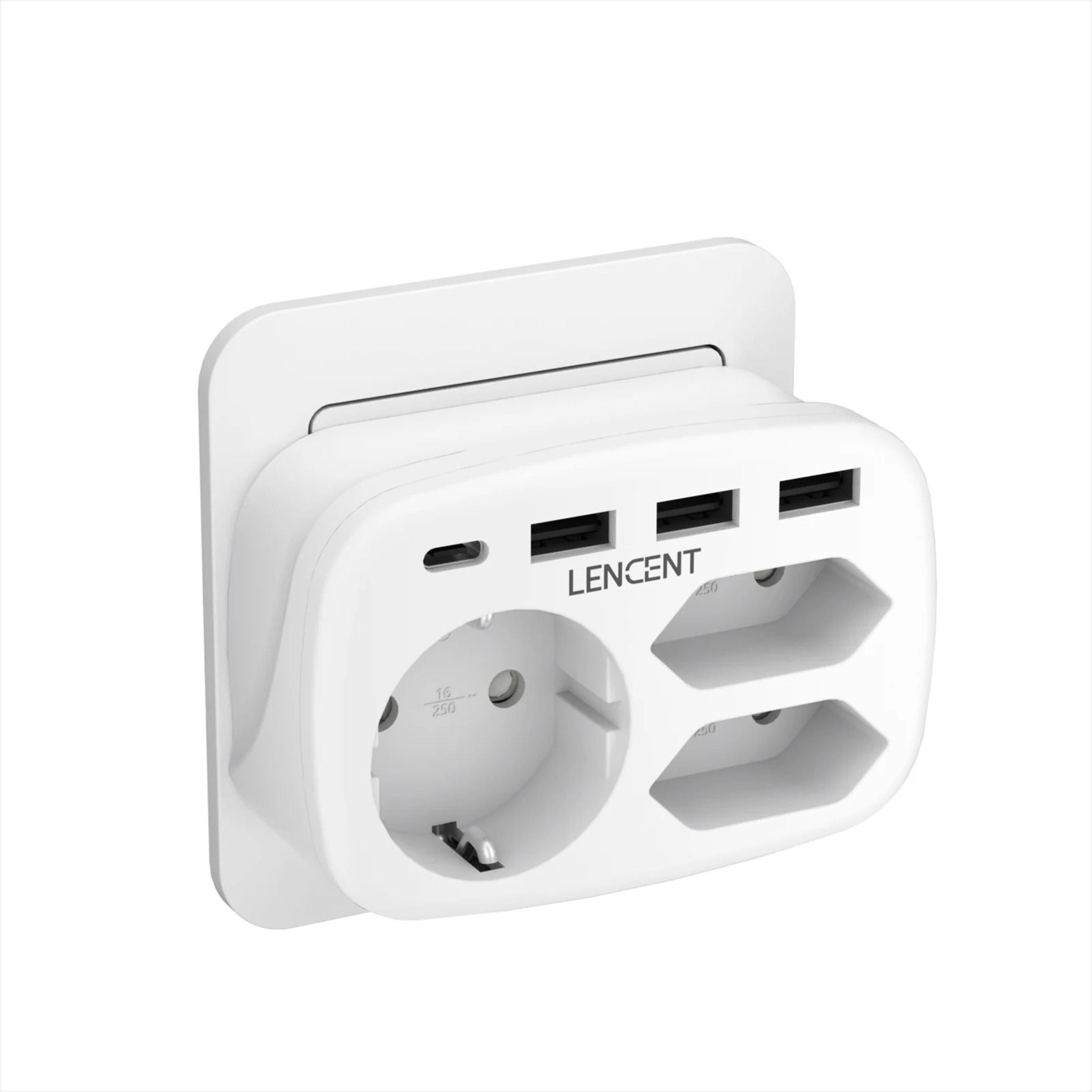 LENCENT EU Plug Power Strip With Three AC Outlets Three USB Ports And One USB C Adapter 10