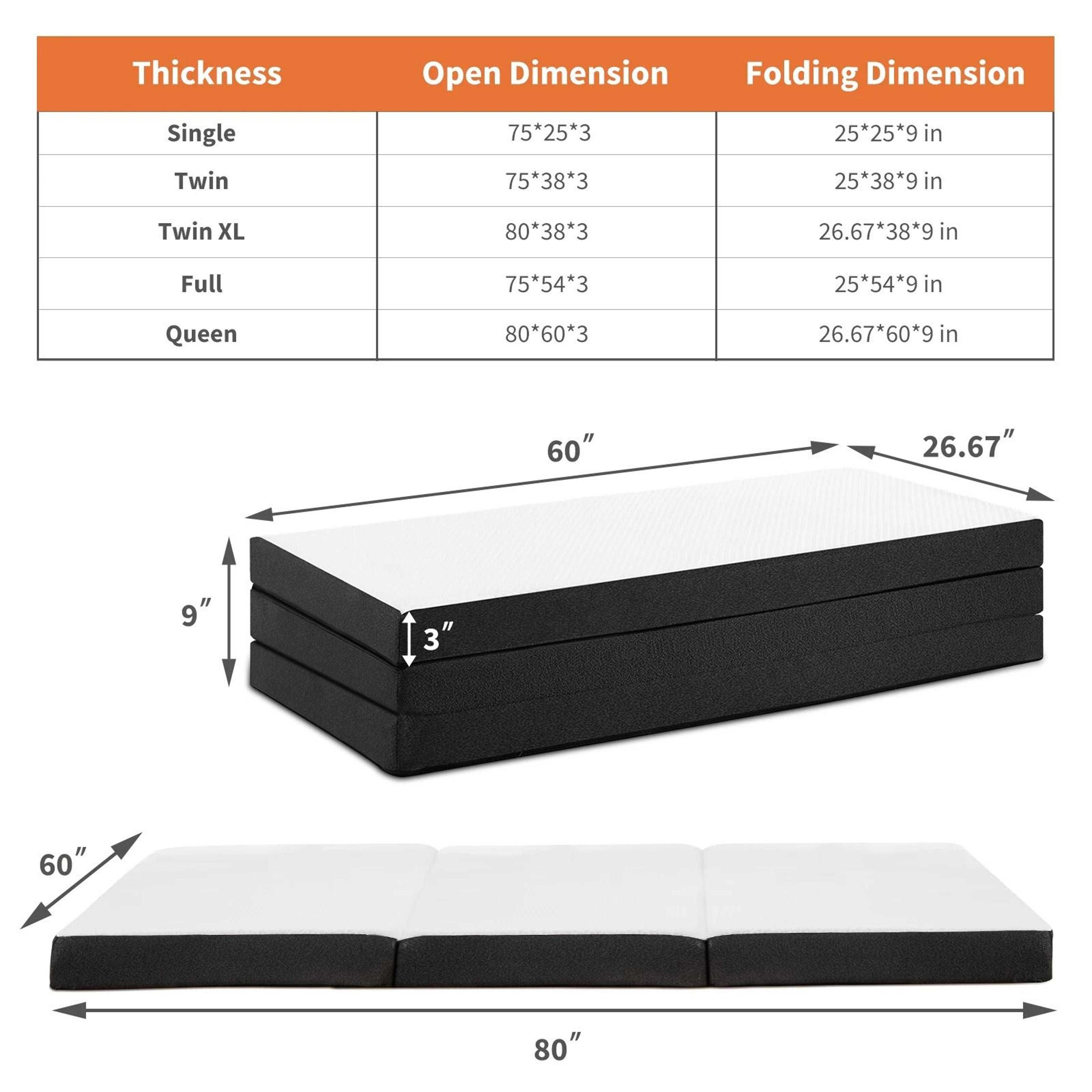 JHK Three Fold Portable Floor Bed Mattress Certified By CertiPUR US For Travel Camping Yoga 8