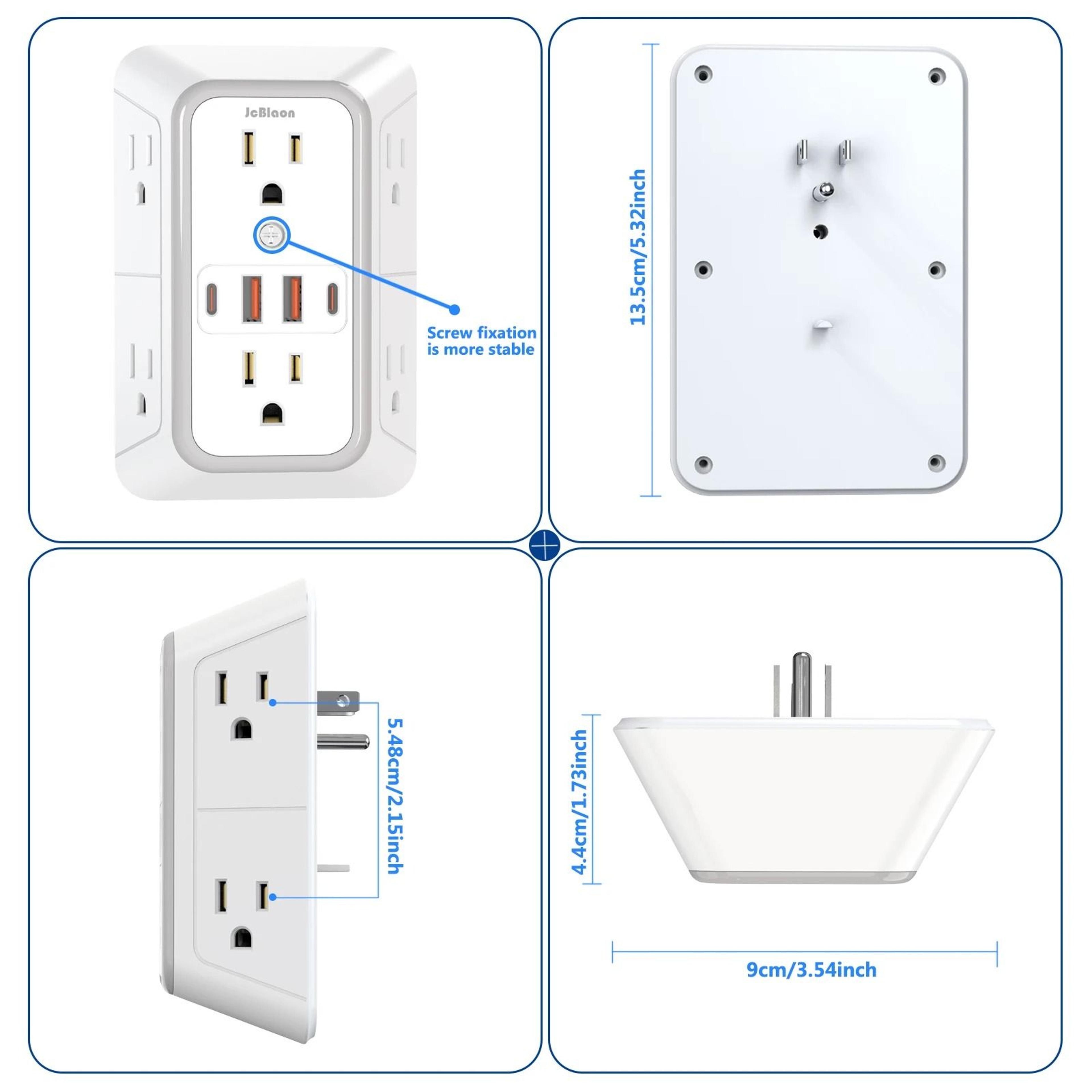 US Multi Socket Wall Plug With 6 AC Outlets And 4 USB Ports Including 2 Type C Fast Charging Power  5