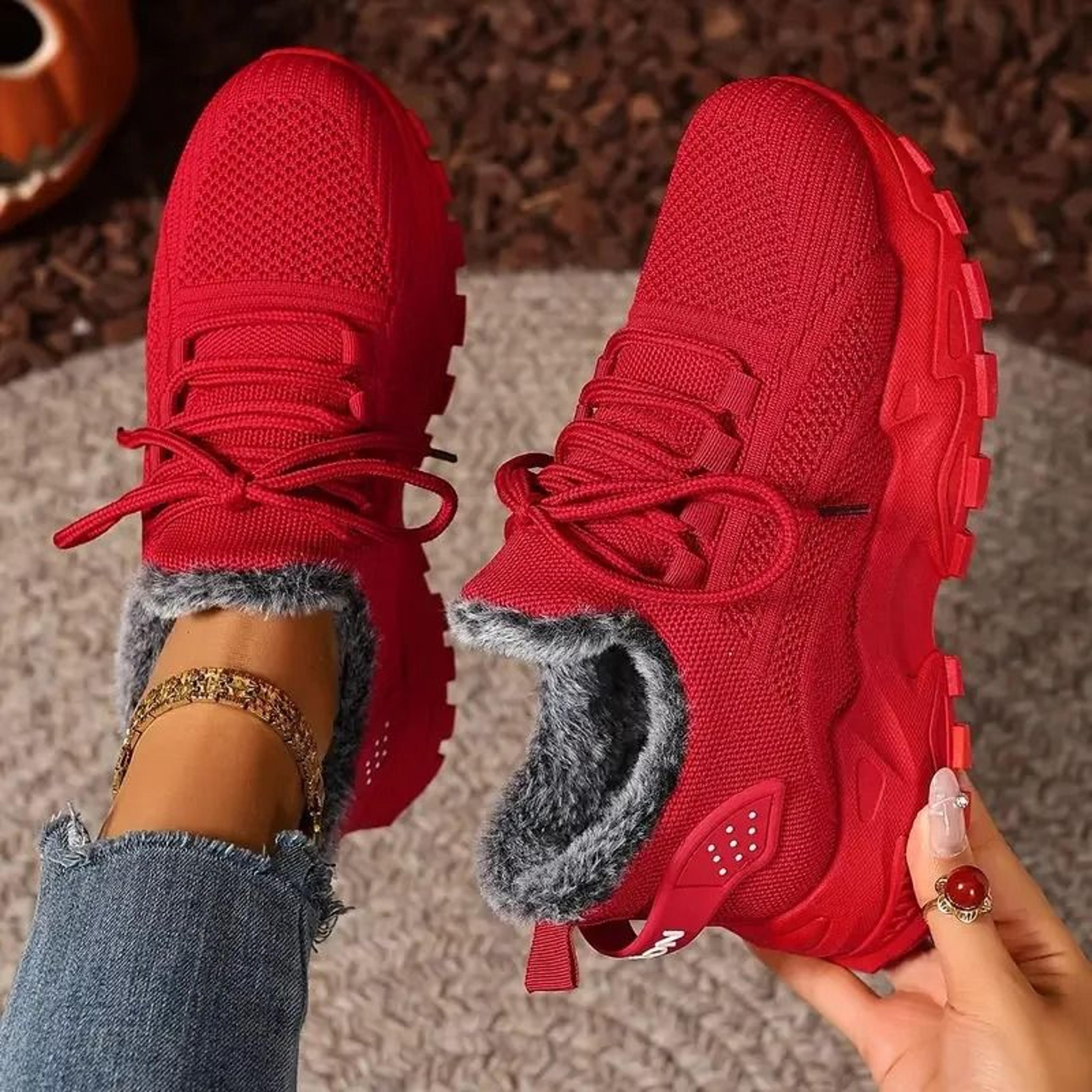 women winter fur lined sneakers for casual streetwear