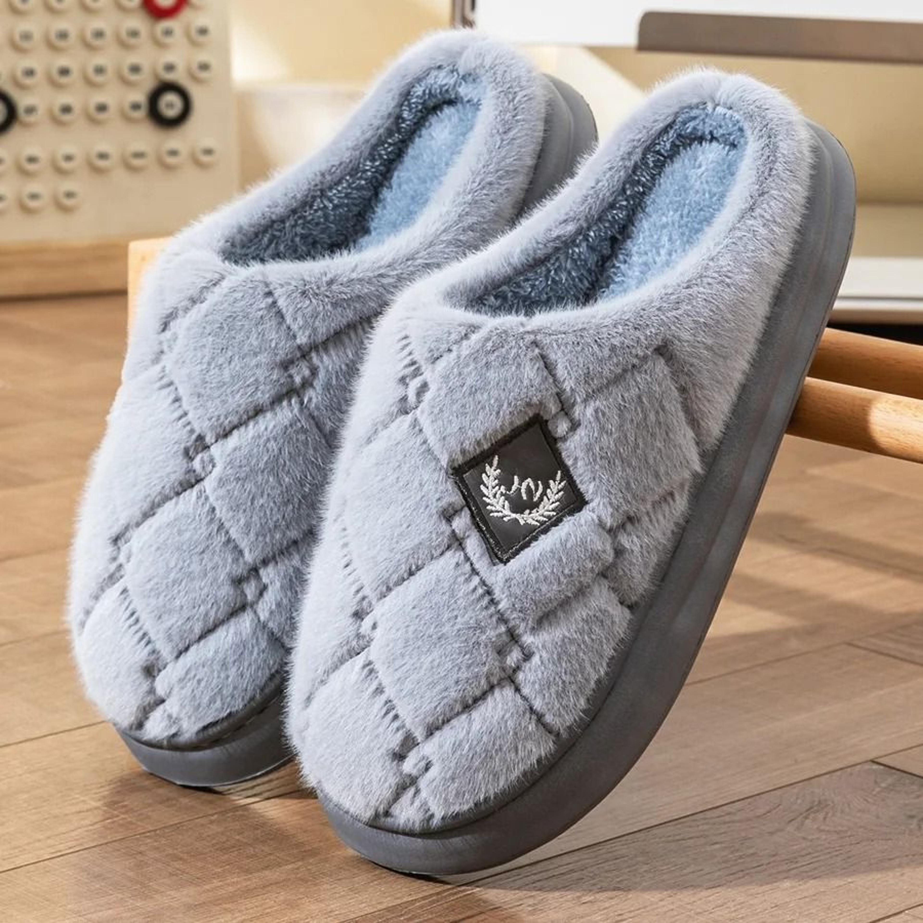 Fur Slippers Men Home EVA Platform Cushion Warm Soft Indoor Living Room Shoes 1