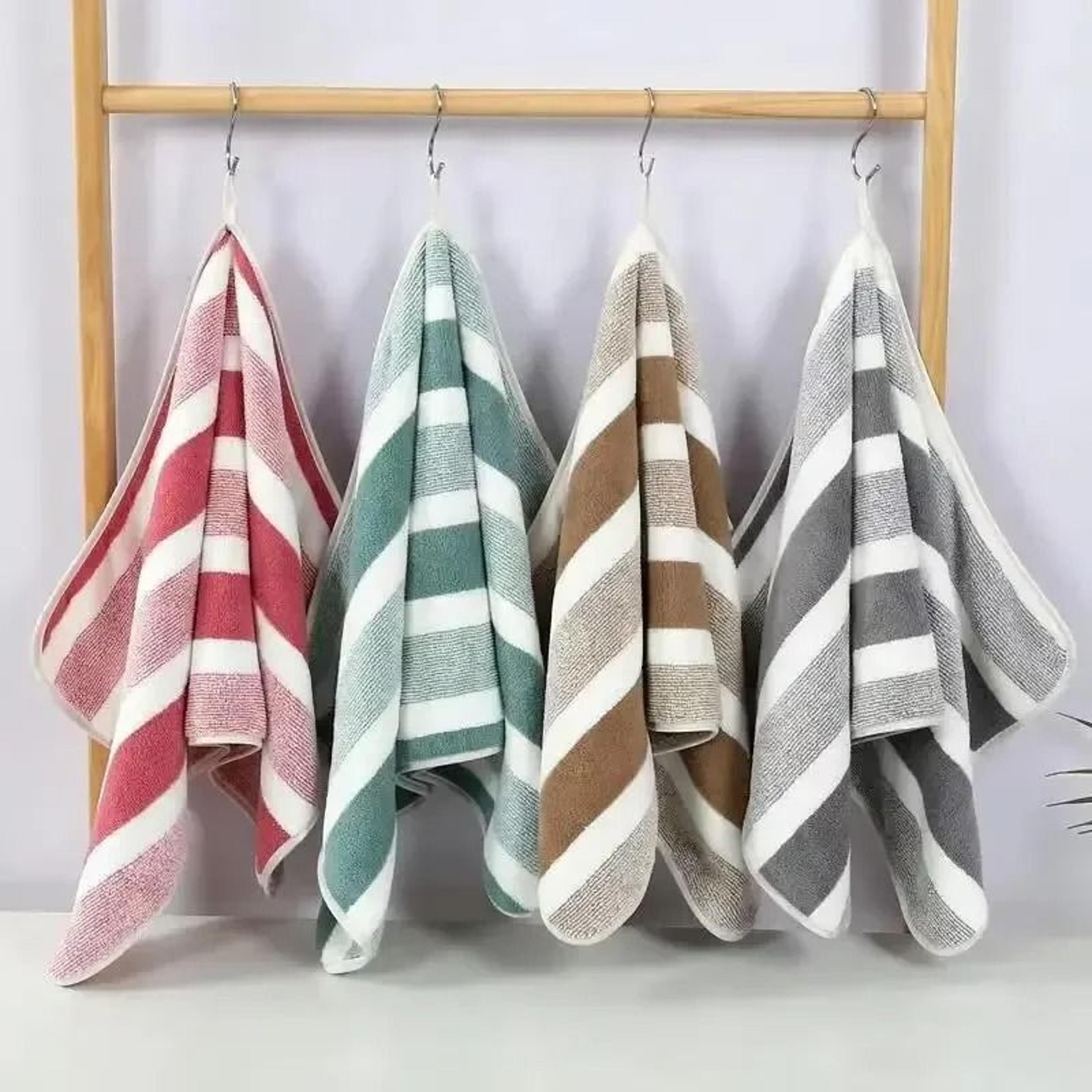 Striped Pattern Quick Dry Soft Towel Set For Bathroom And Face Care 1