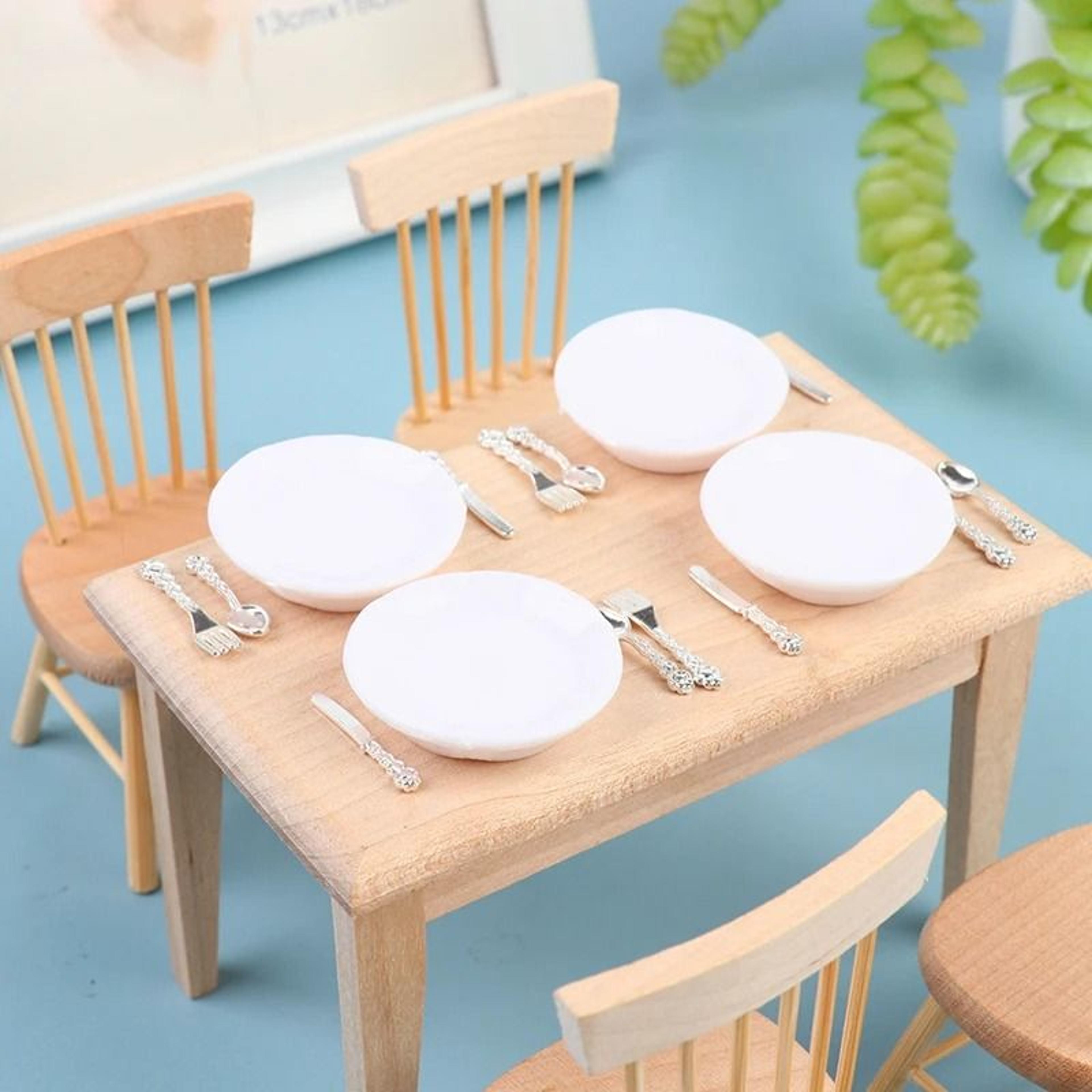 miniature plate knife fork spoon set for 1 12 dollhouse kitchen tableware decor