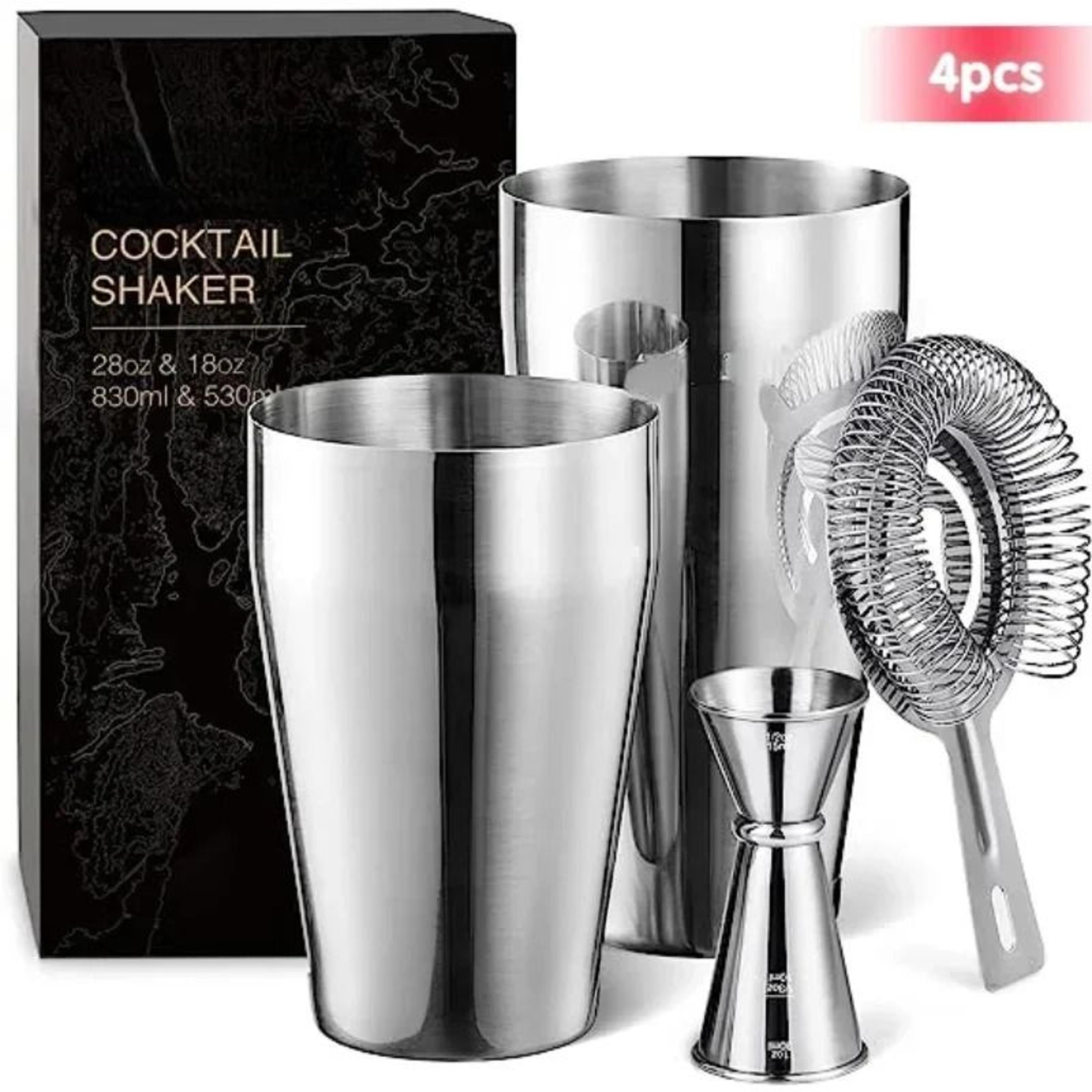 boston cocktail shaker set 4 piece bartender kit with shaker tins strainer and jigger