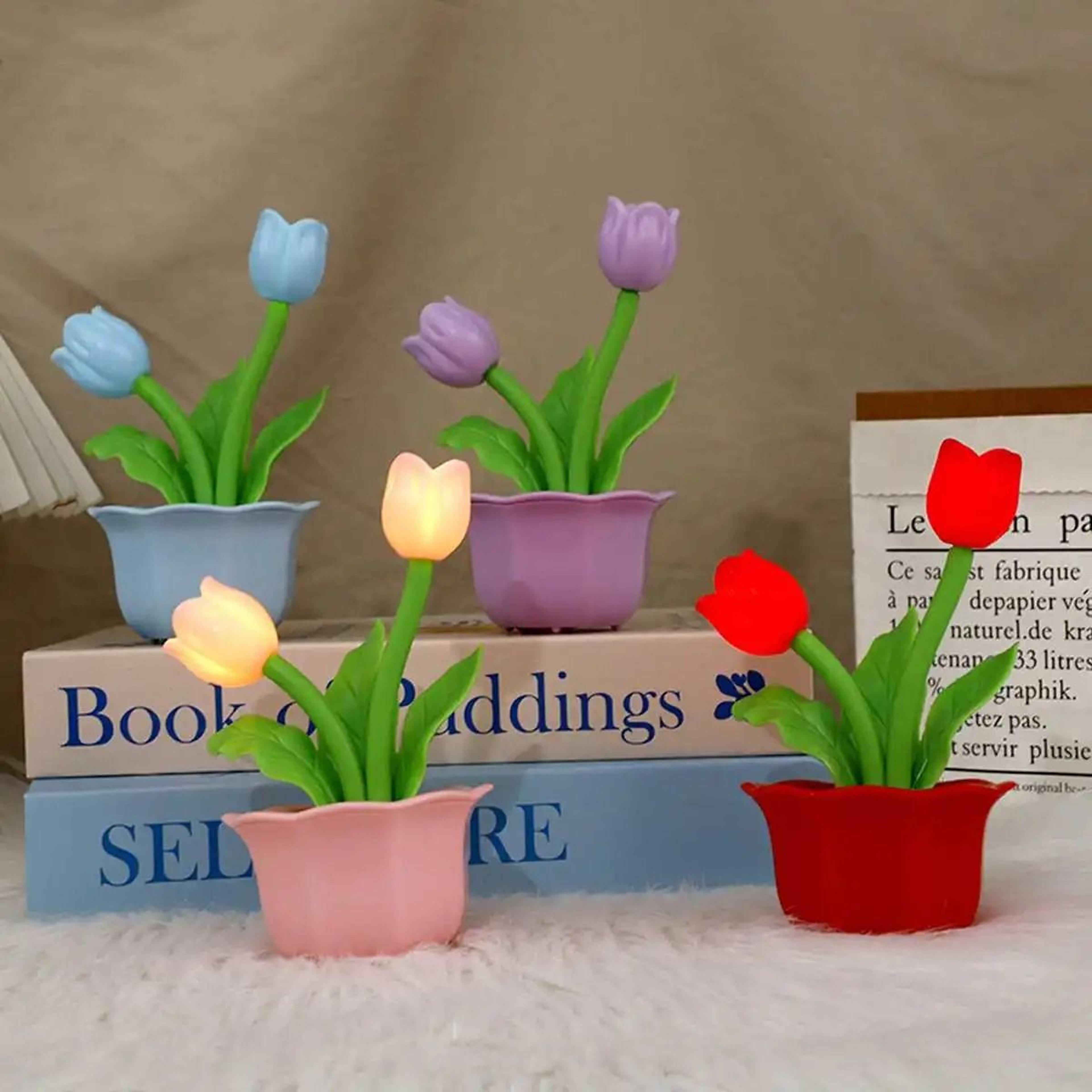 artificial tulip table lamp bedside night light flower ambient led home decoration
