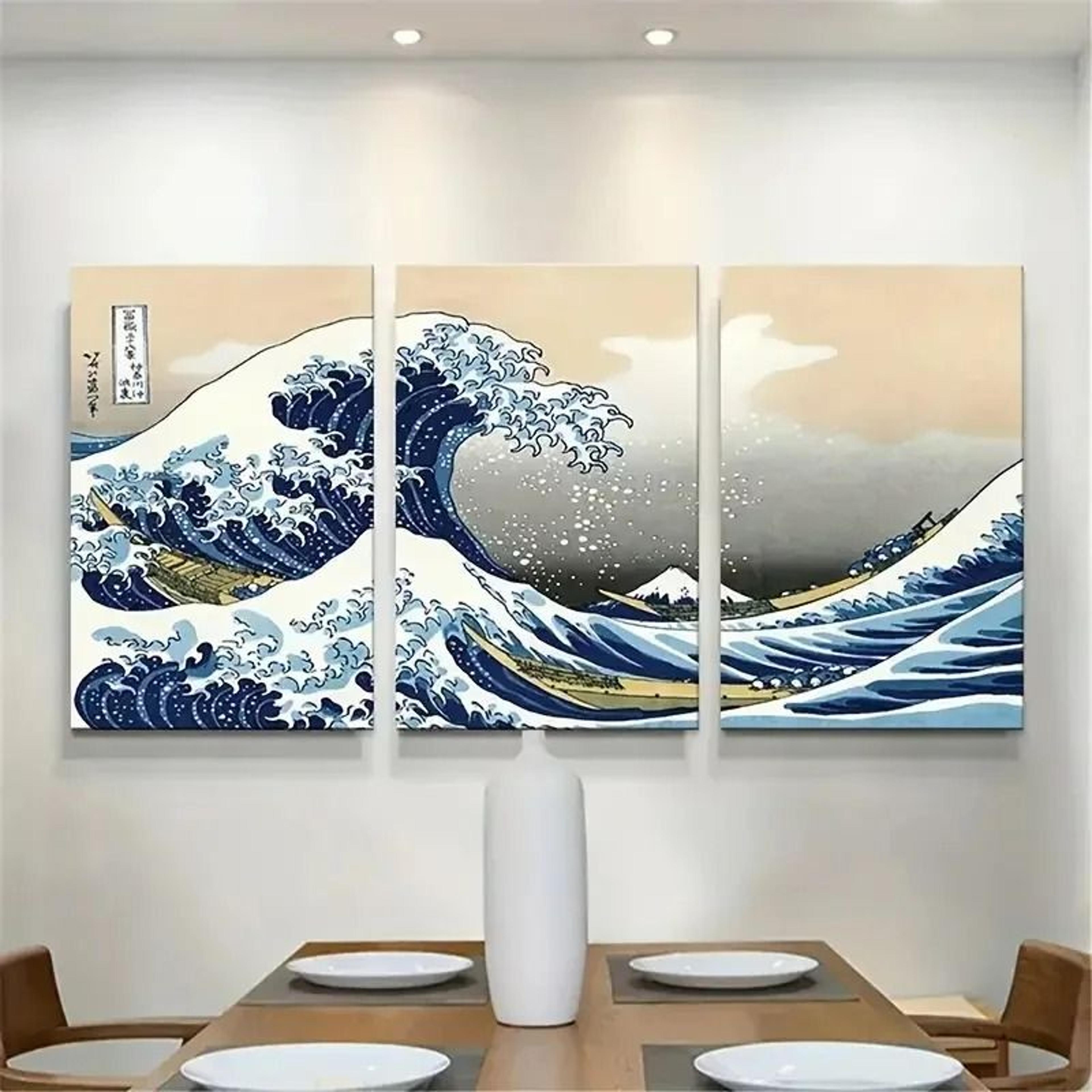 japanese style canvas print poster set waves of kanagawa wall art