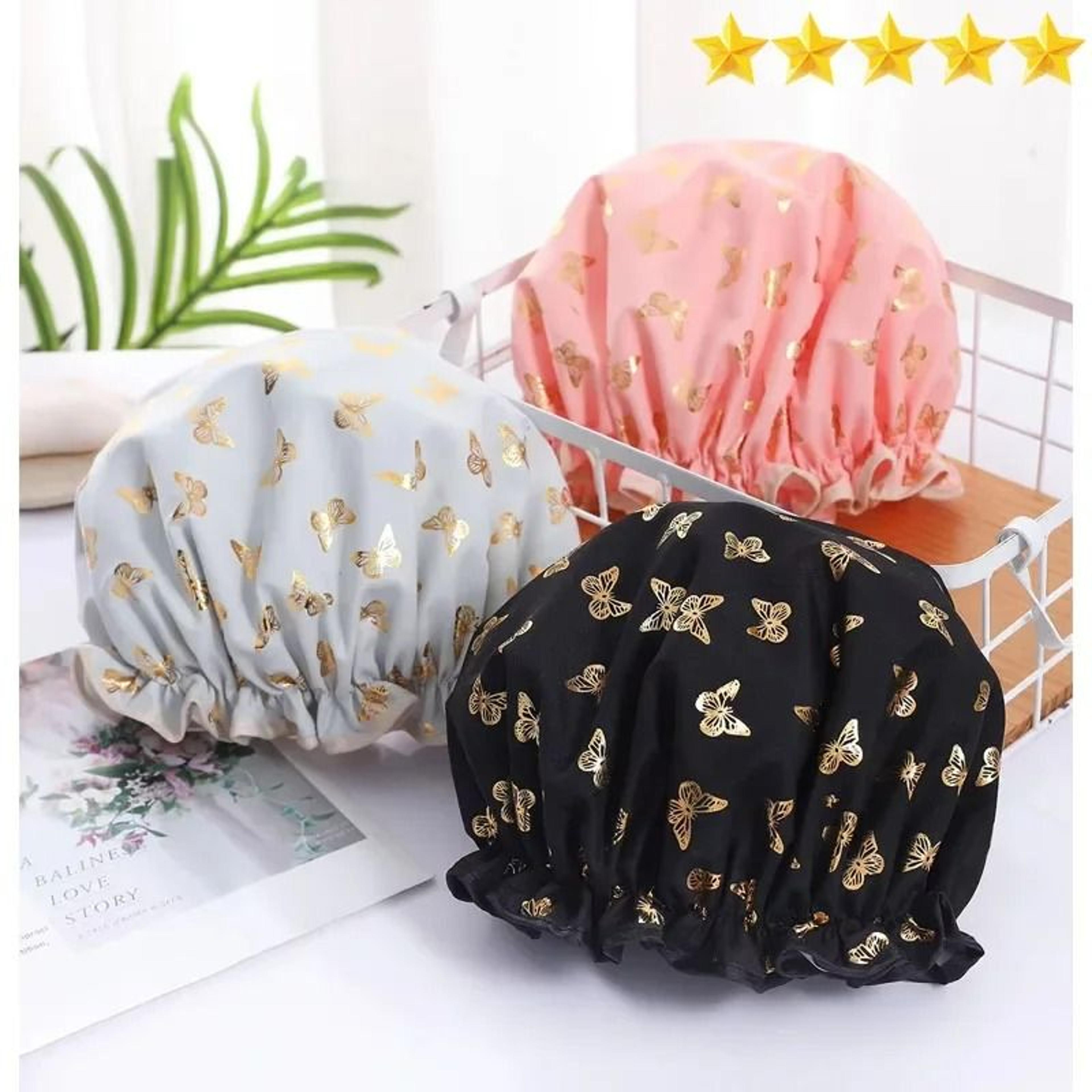 double layer waterproof shower cap for women hot gold printed cotton design