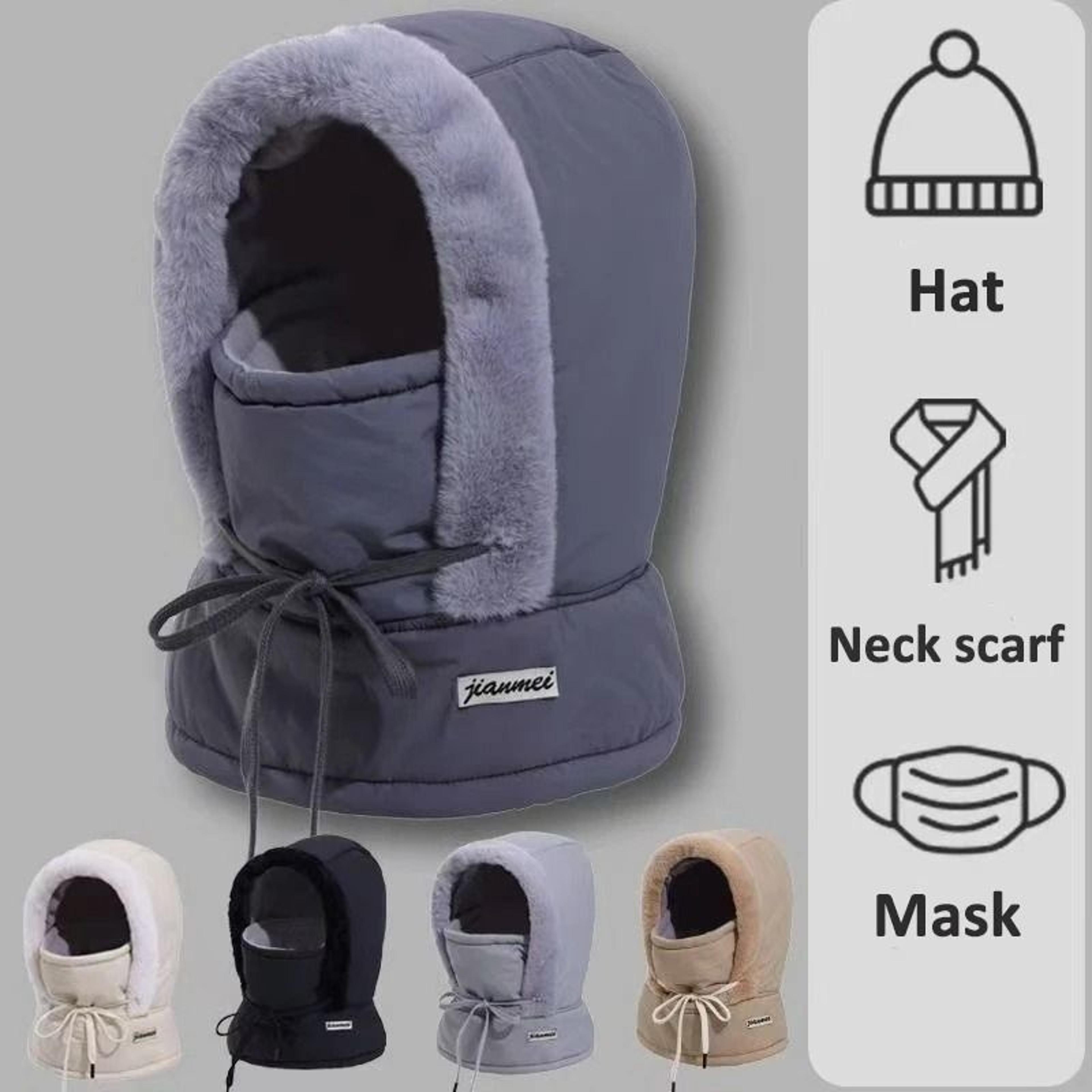 Cold Weather Thermal 3 In 1 Scarf Winter Windproof Hood Hat With Plush Neck Warmer 2