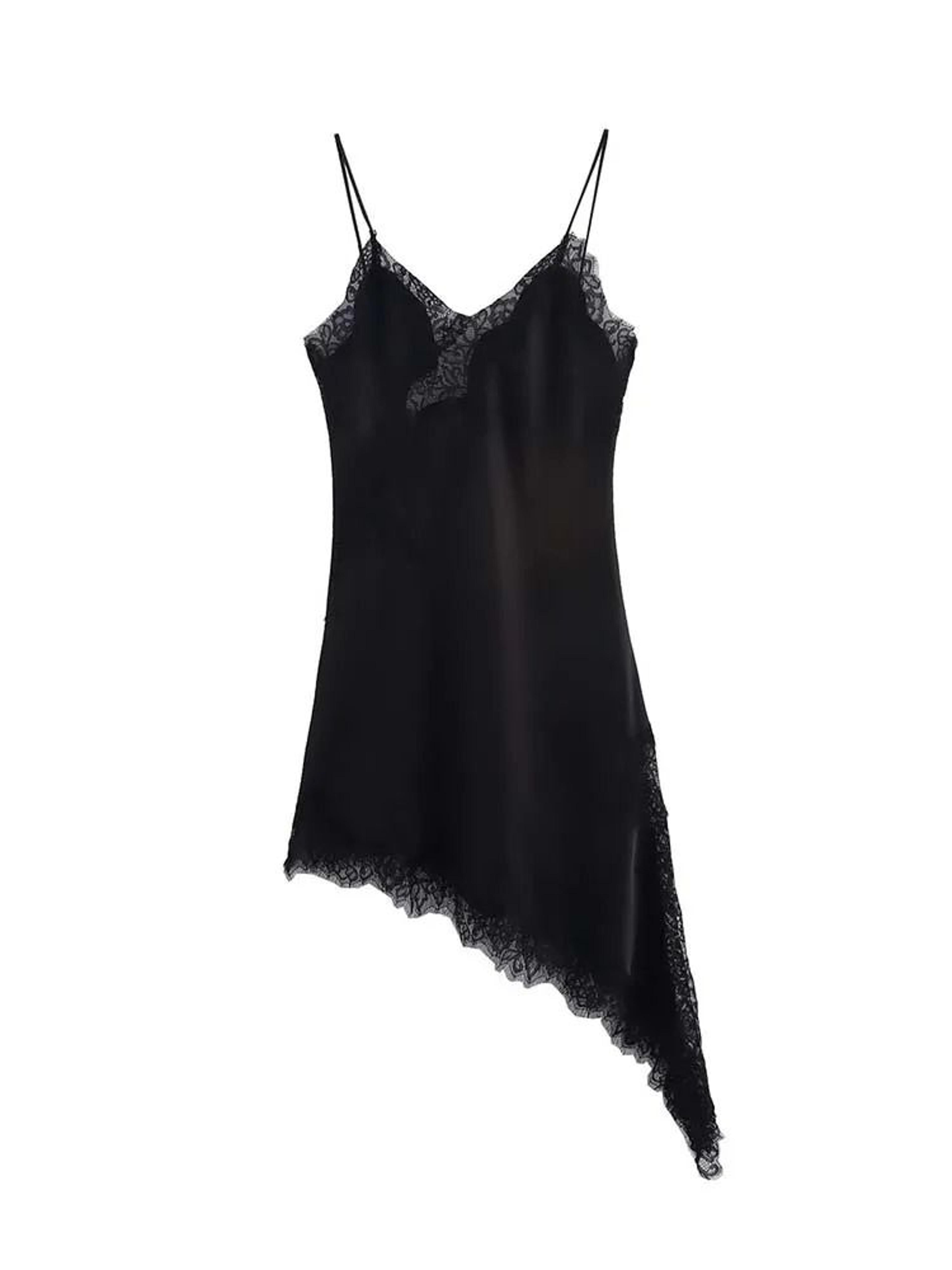 Women Fashion Sexy V Neck Lace Elegant Halter Dress Asymmetric Hem 5