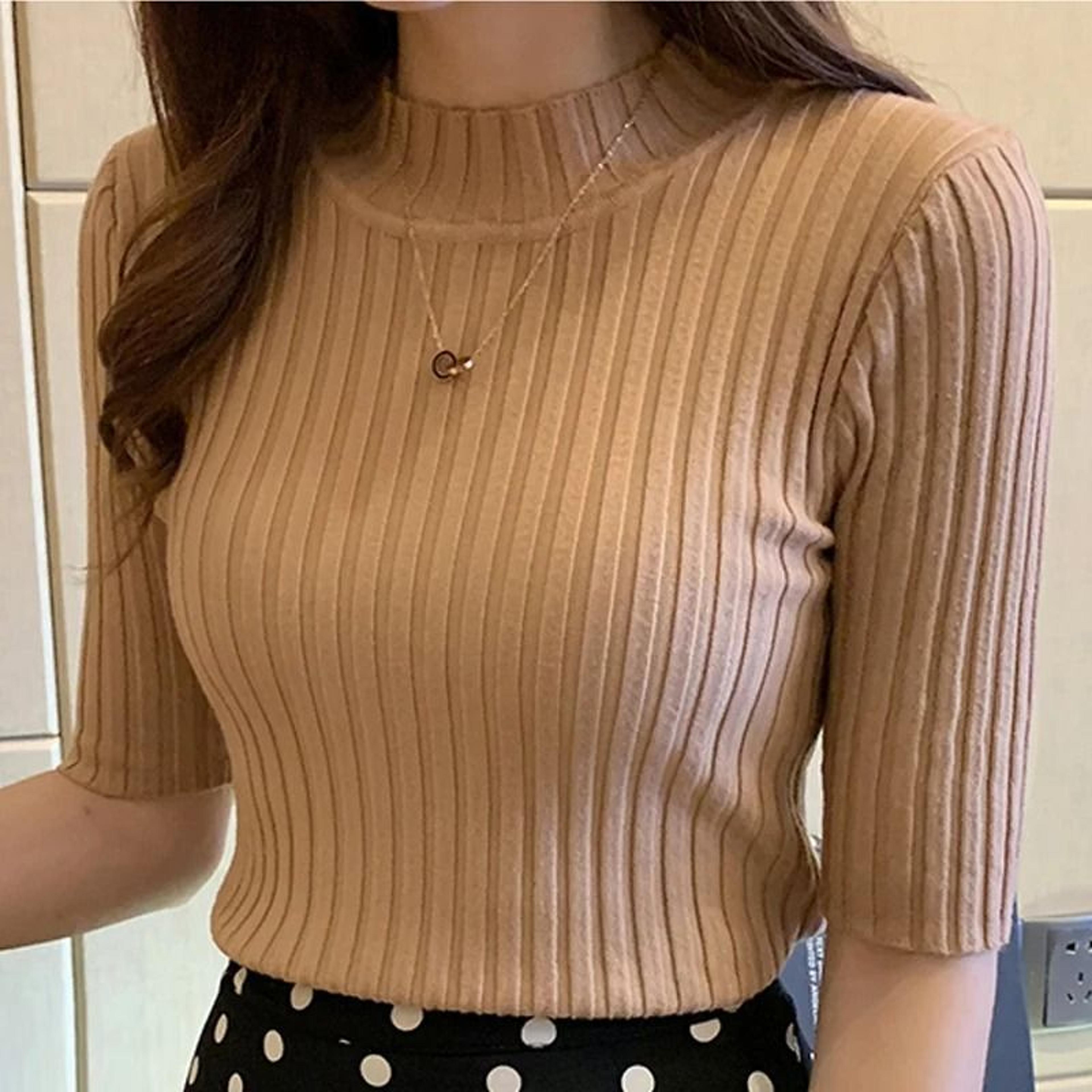 Womens Summer Knit Short Sleeve Blouse Soft Stretch Pullover Top 1