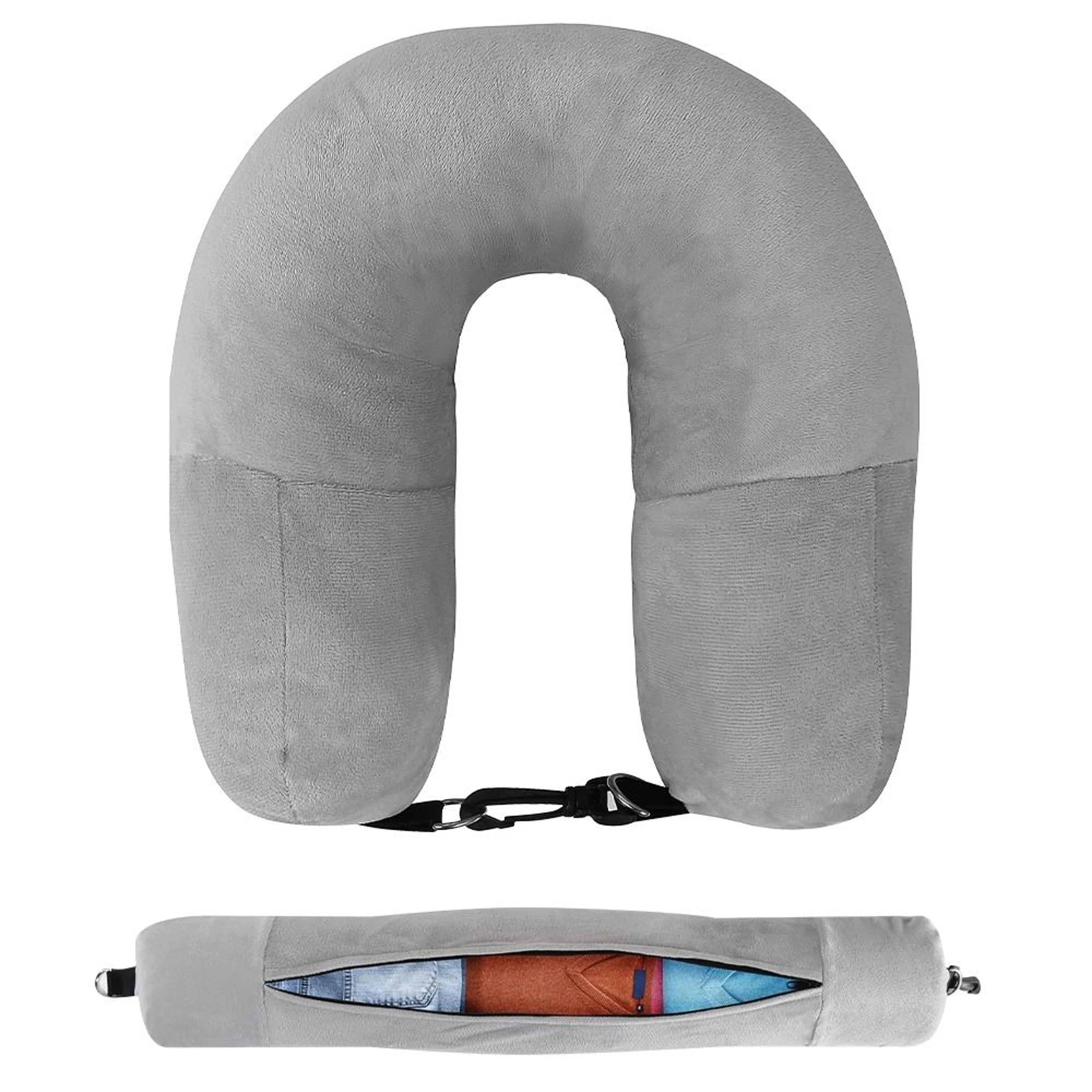 Travel Neck Pillow With Fillable Clothing Pillowcase And Velvet Cover 11