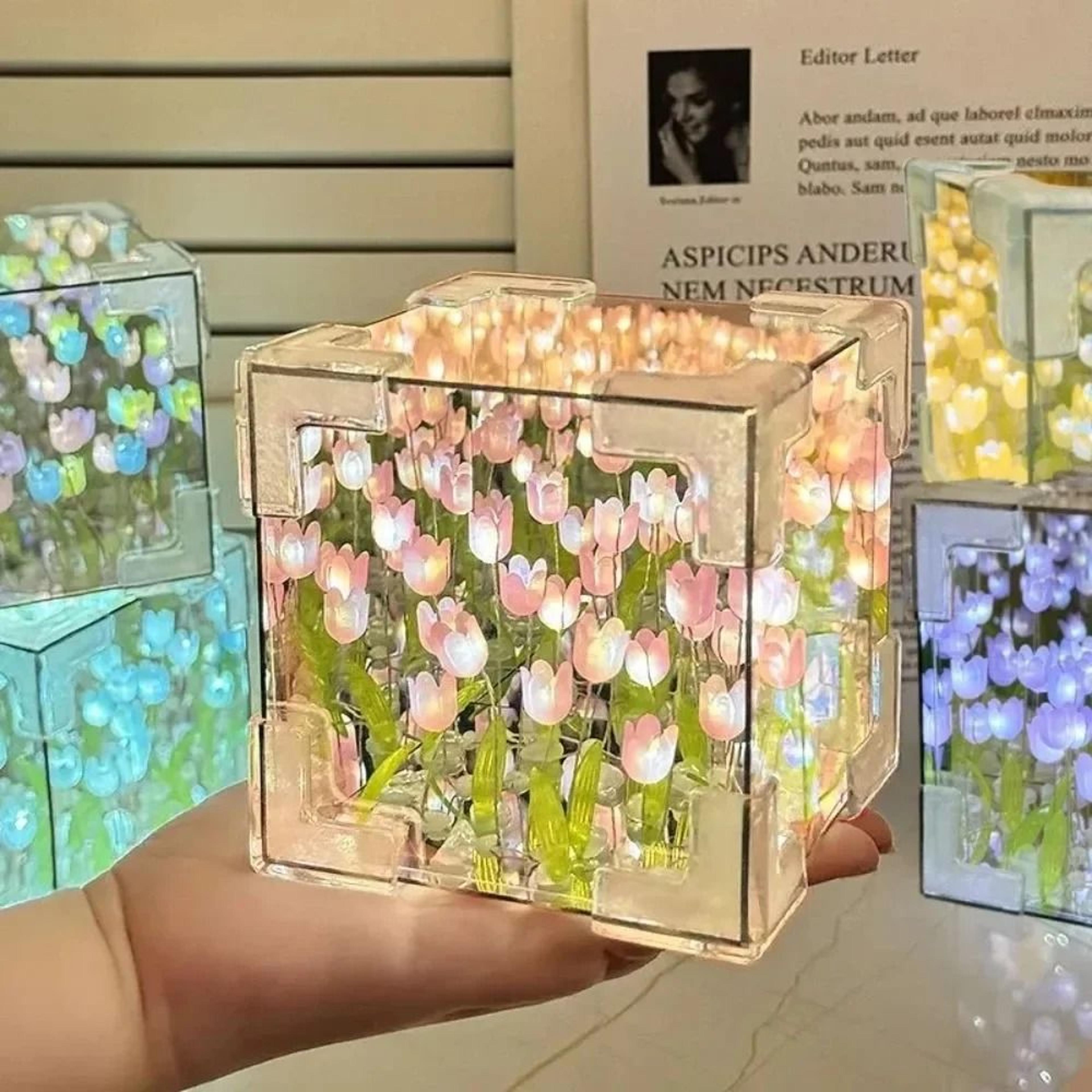 diy tulip mirror cube night light table lamp