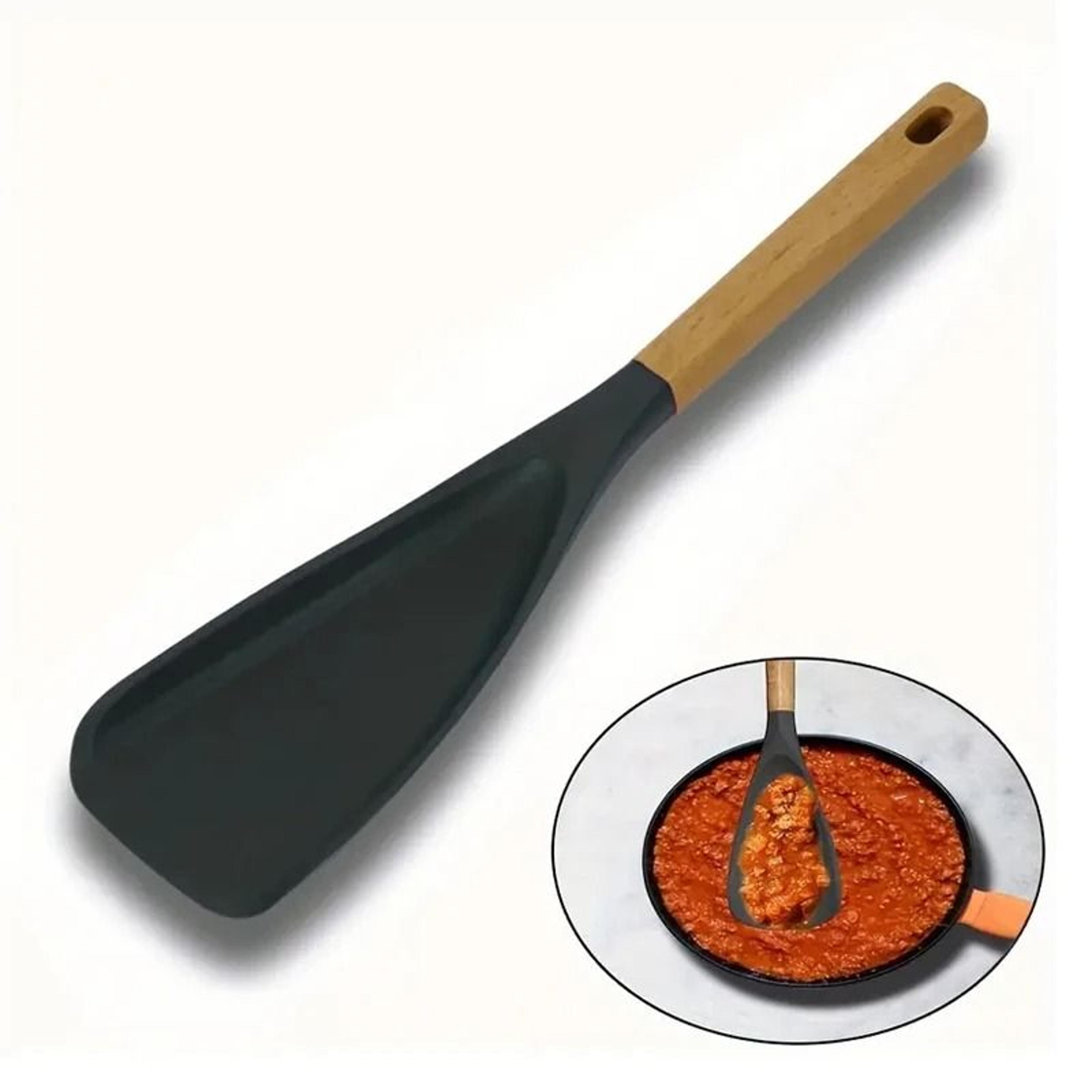 silicone cooking spatula with wooden handle for non stick cookware