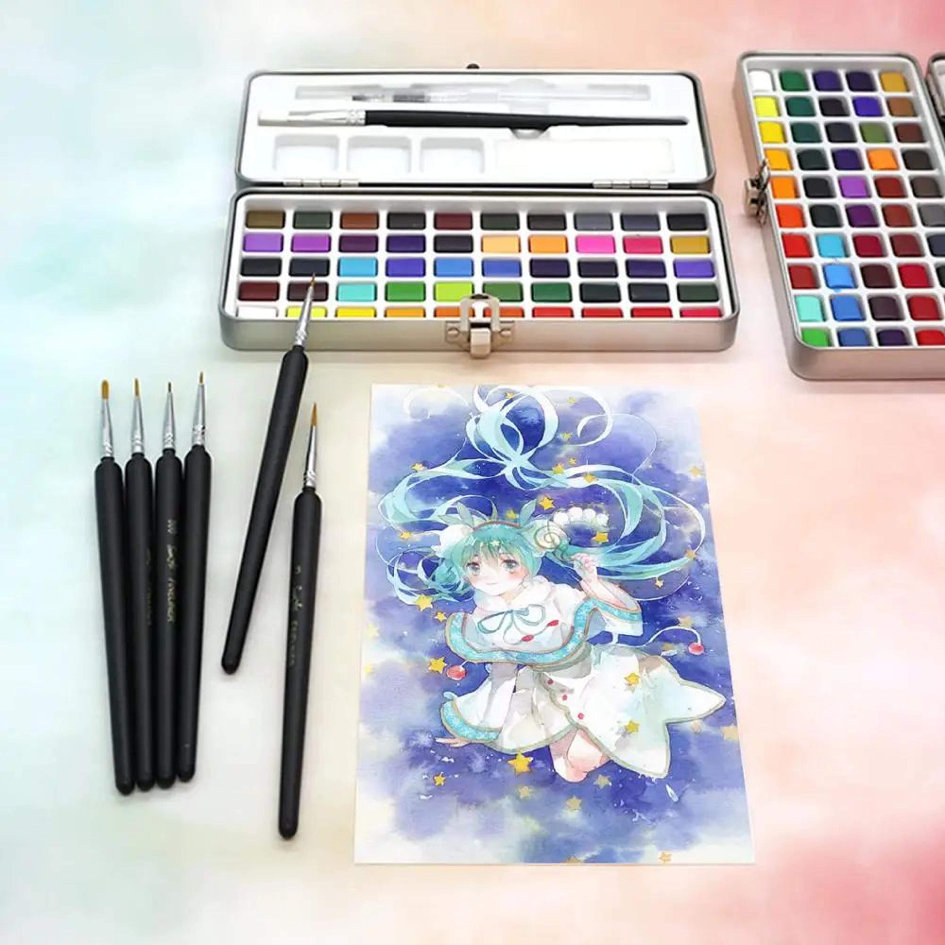 50-color watercolor paint set with travel brush, blend & paint anywhere with ease