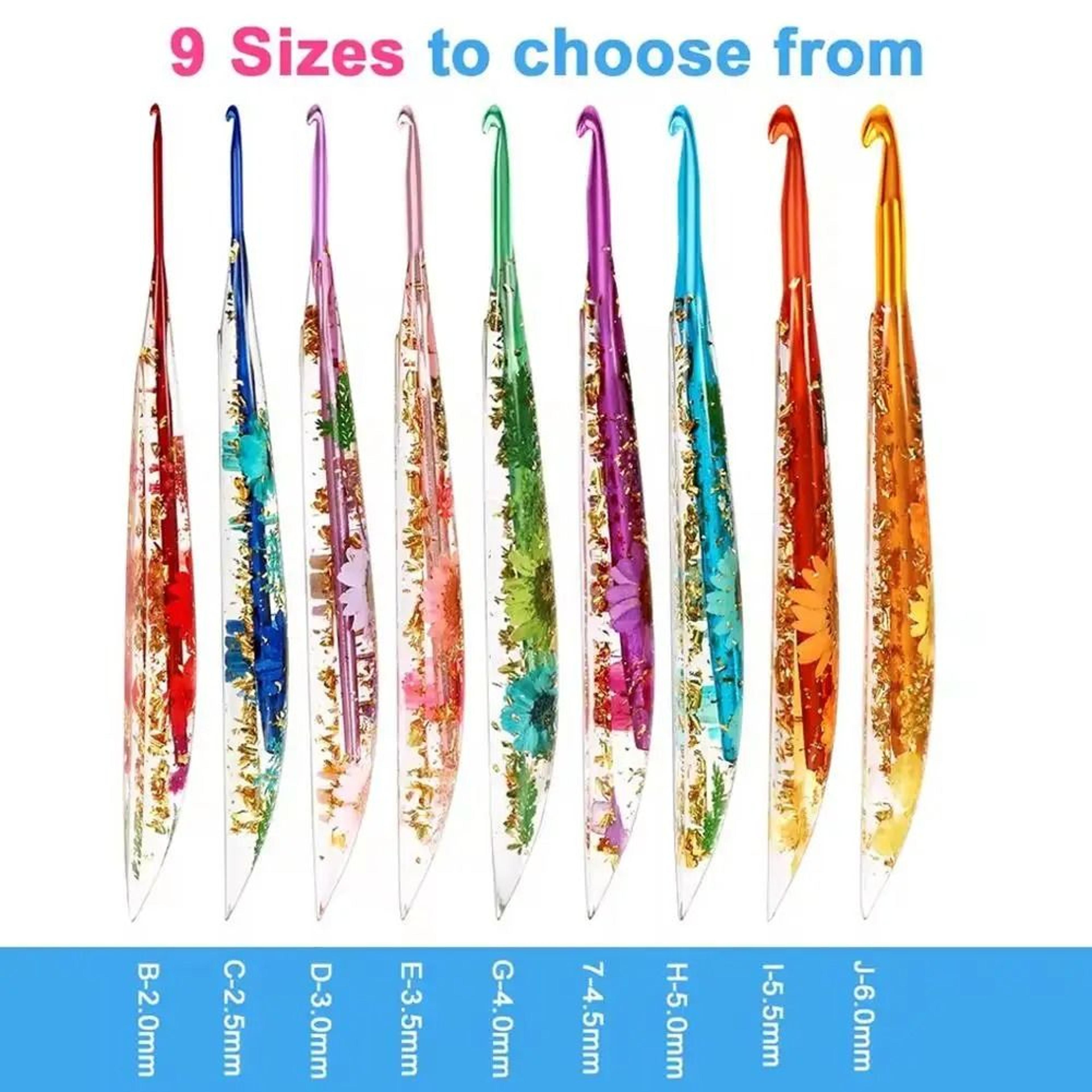 ergonomic aluminum crochet hook set with drip glue handle sizes 2.0 to 6.0 mm