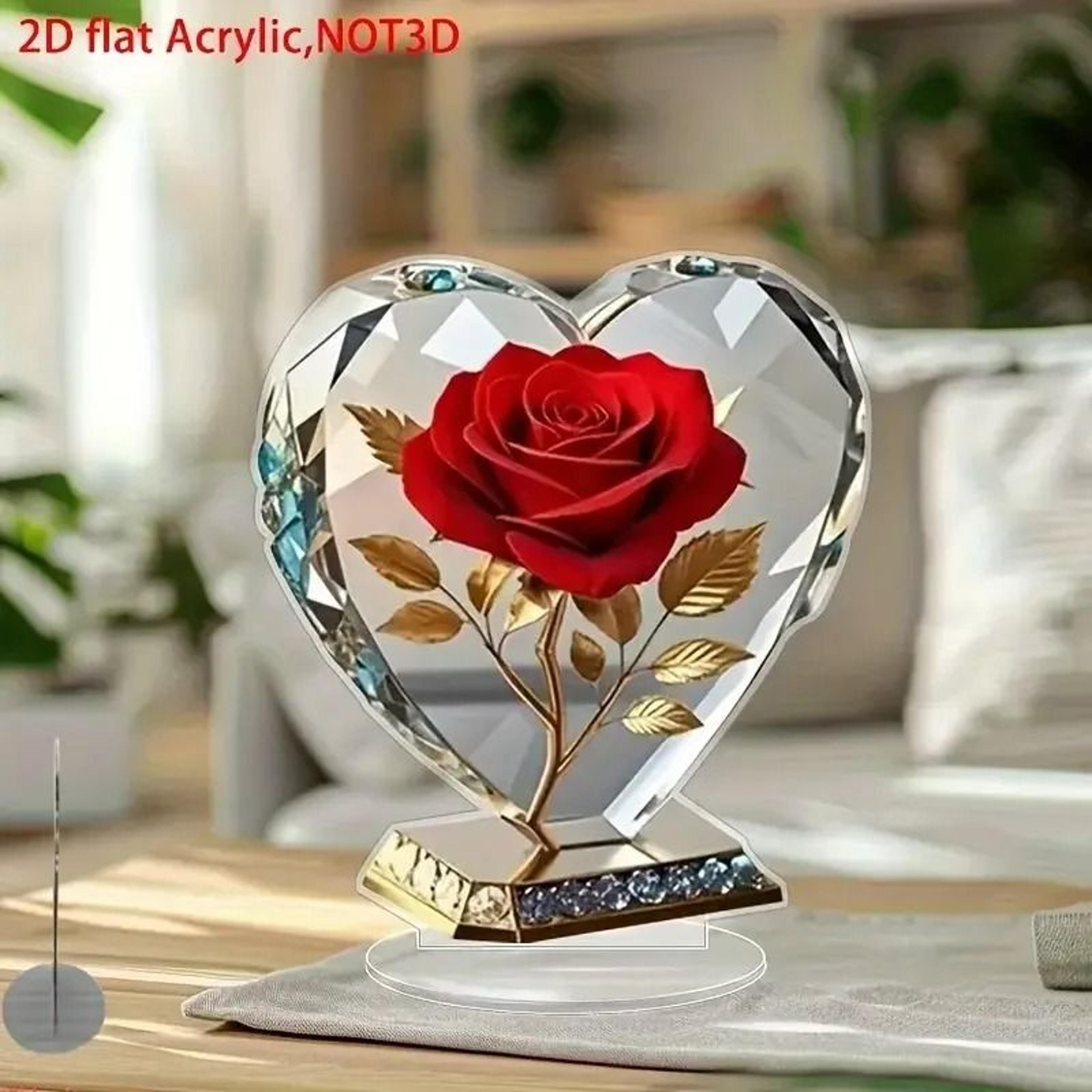 acrylic bohemian heart shaped sculpture ornament with red roses and gold accents