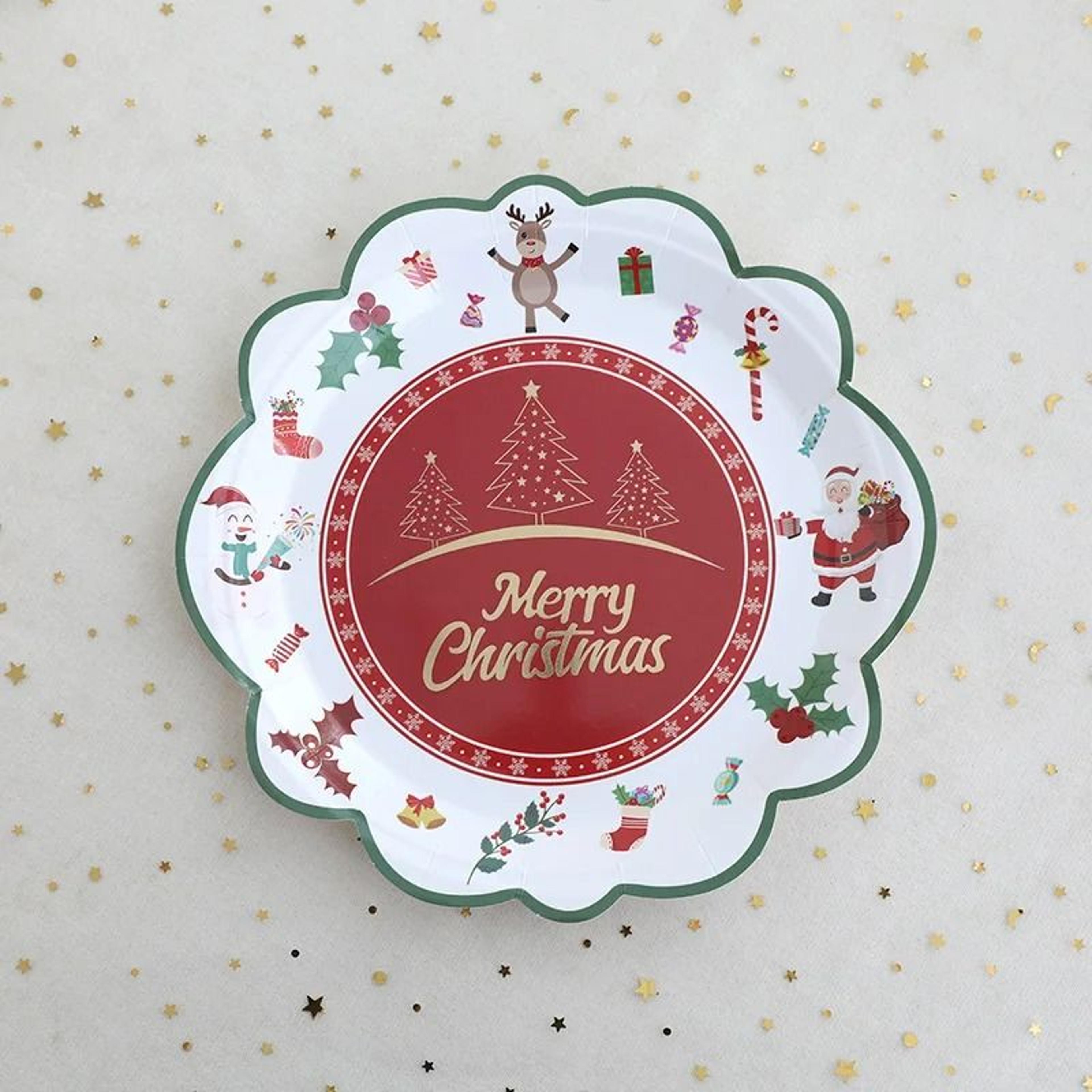 JUSTINLAU Deluxe Christmas Cutlery  Disposable Tableware Set  Festive Plates Cups  Decor 3