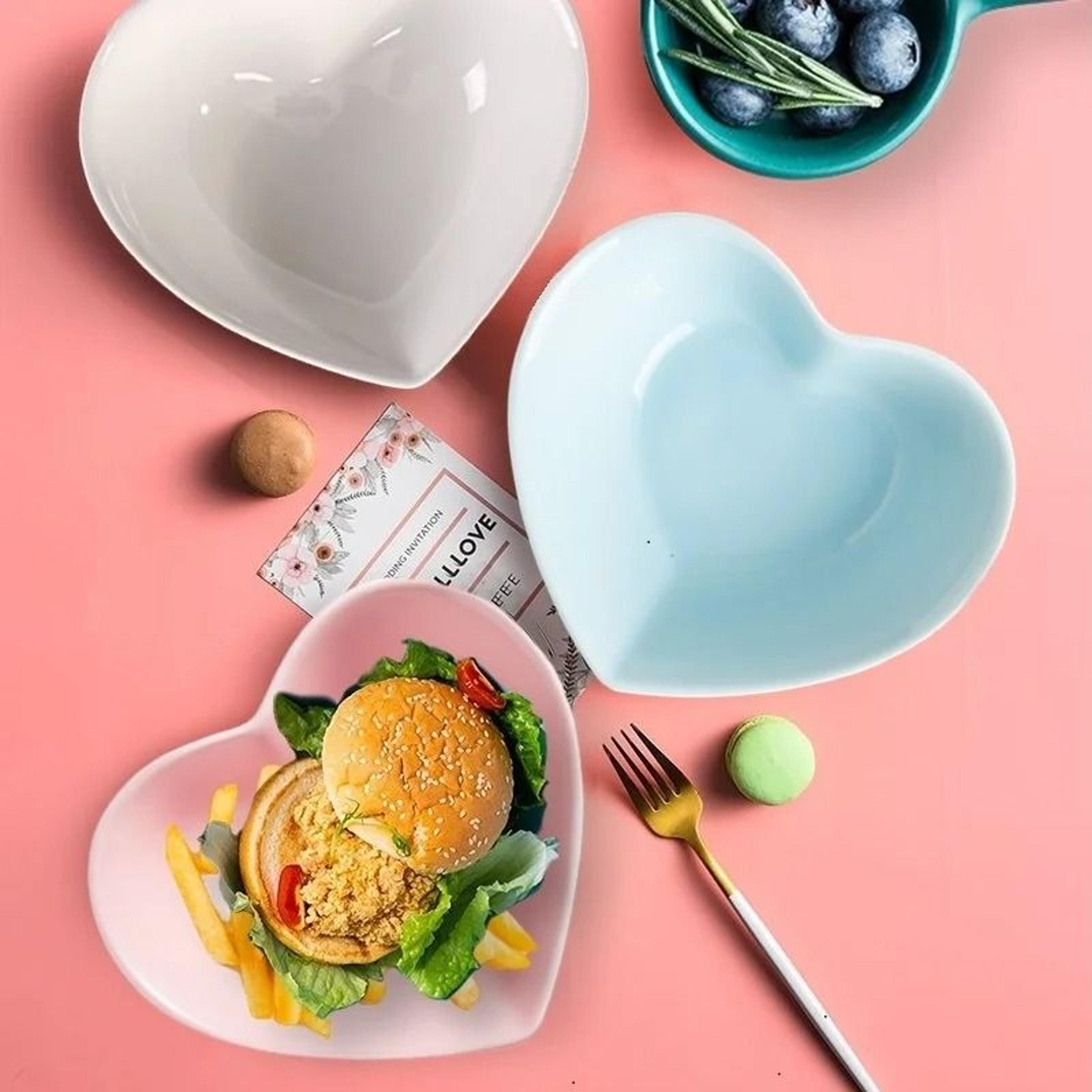 Cute Love Heart Ceramic Saucer  Elegant Dessert Salad And Snack Tray For Modern Tableware 3