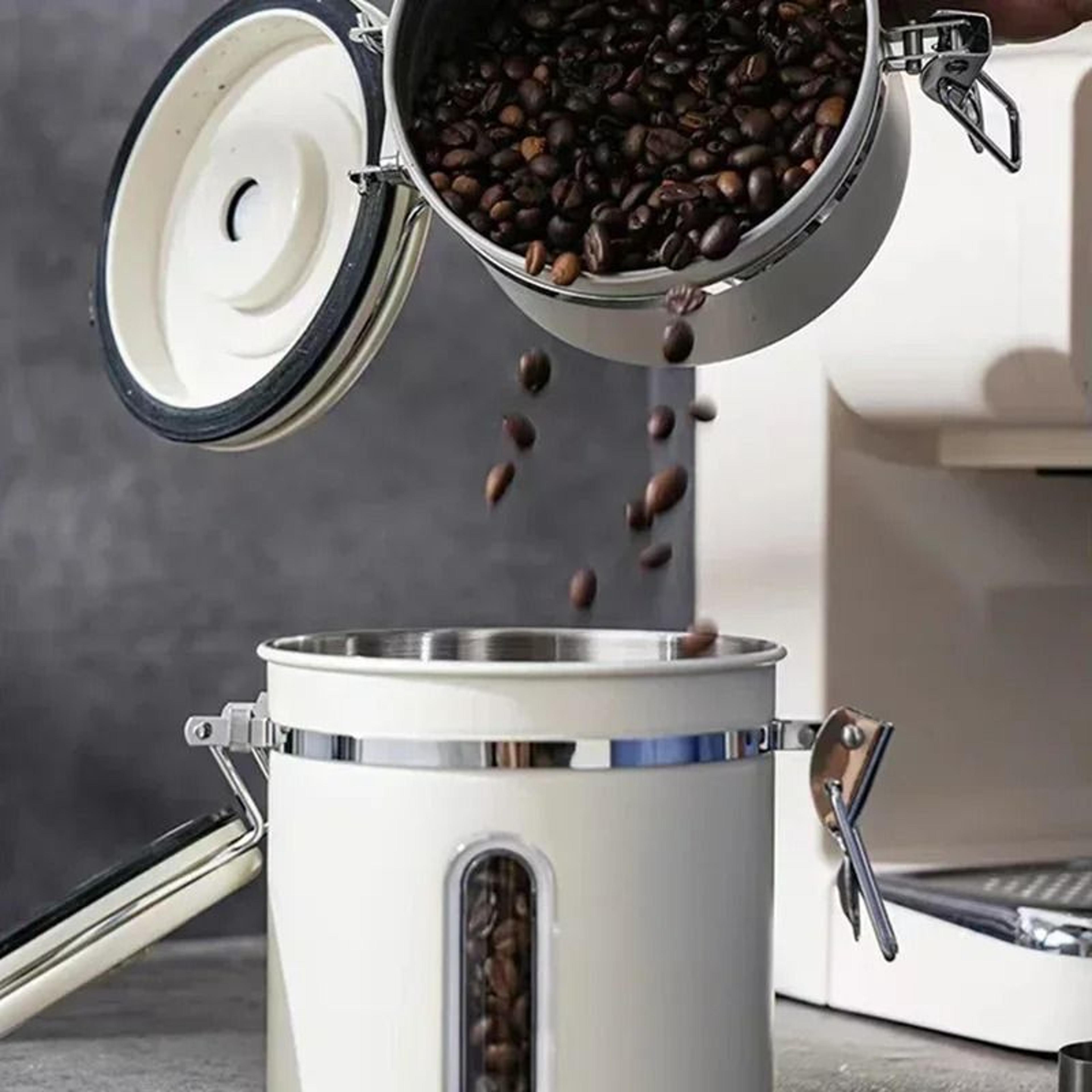 Stainless Steel Coffee Beans Vacuum Storage Jar  Large Capacity Airtight Container With Spoon 2