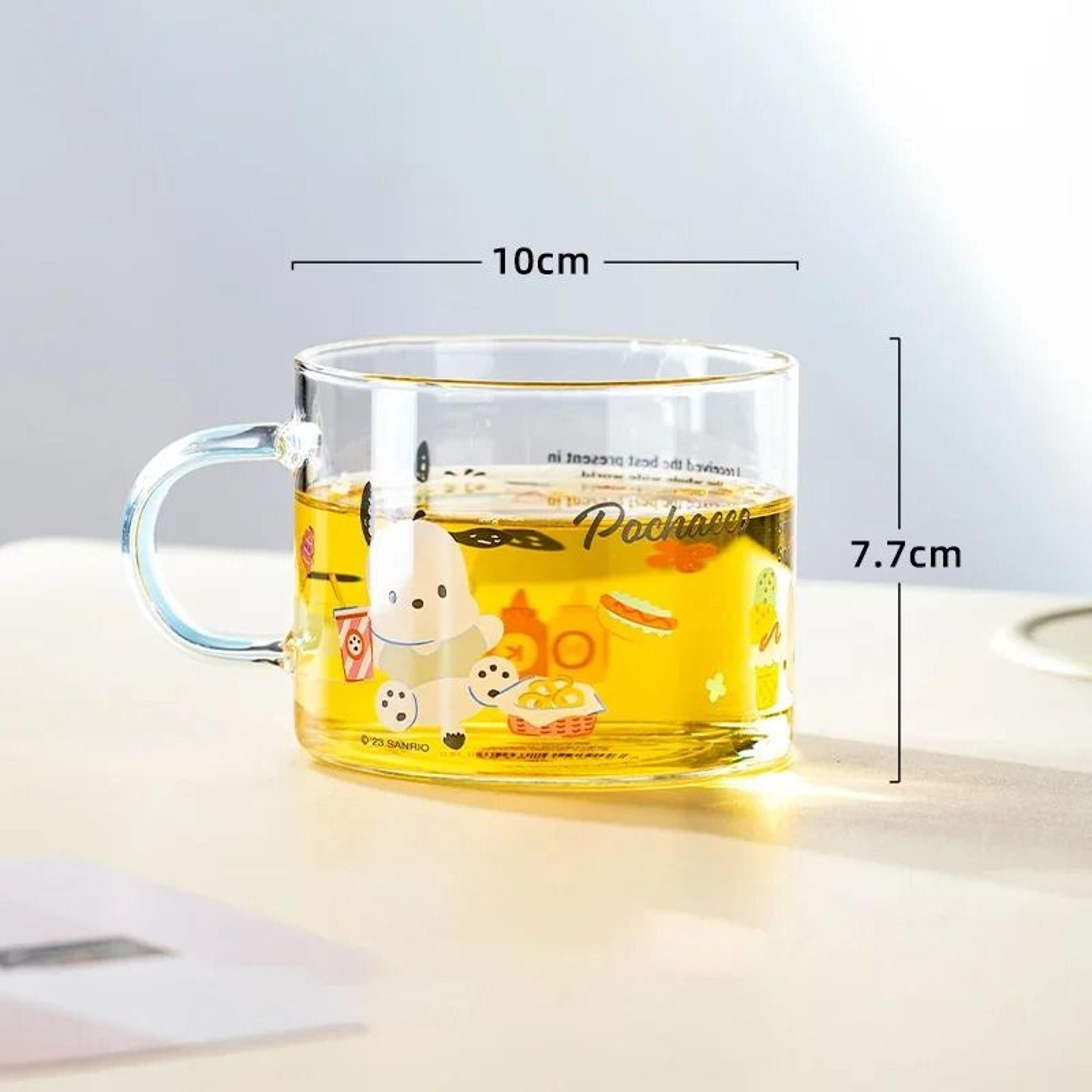 Sanrio Collaboration Transparent Glass Mug  10cm Cute Breakfast Oatmeal Cup With Colored Handle 8