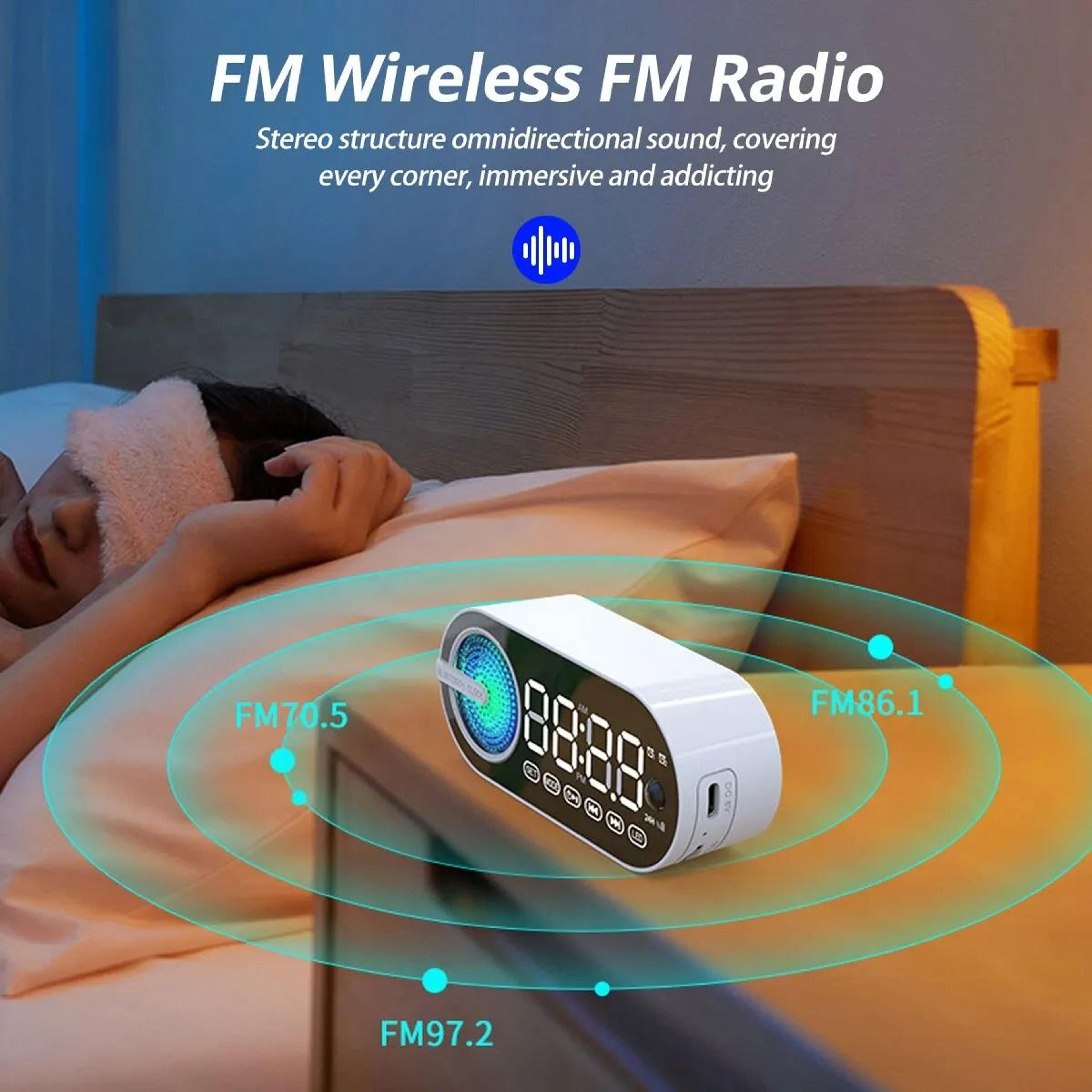 Quiet Wireless Bluetooth Speaker Alarm Clock With RGB TWS And LED Mirror Display For Bedroom And Of 3