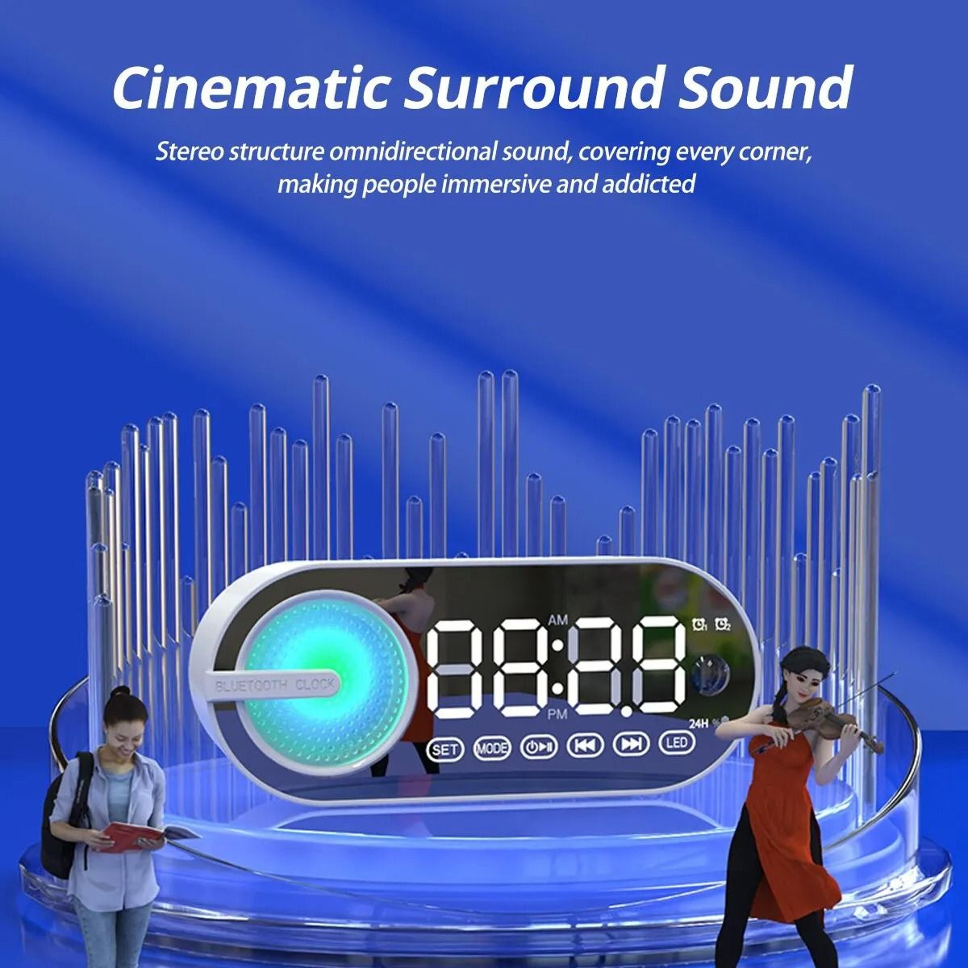 Quiet Wireless Bluetooth Speaker Alarm Clock With RGB TWS And LED Mirror Display For Bedroom And Of 5