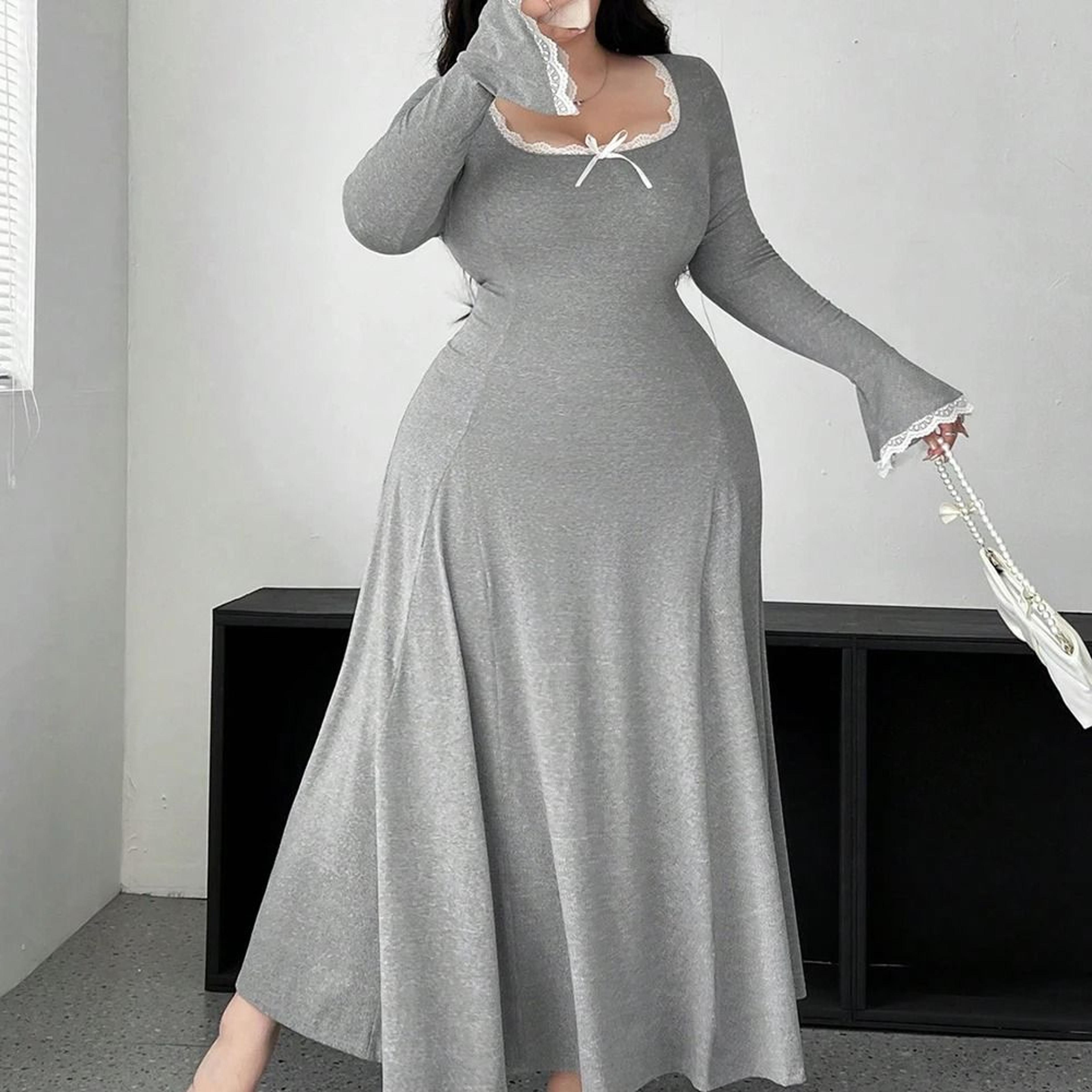 plus size pure color elegant a-line draped maxi dress