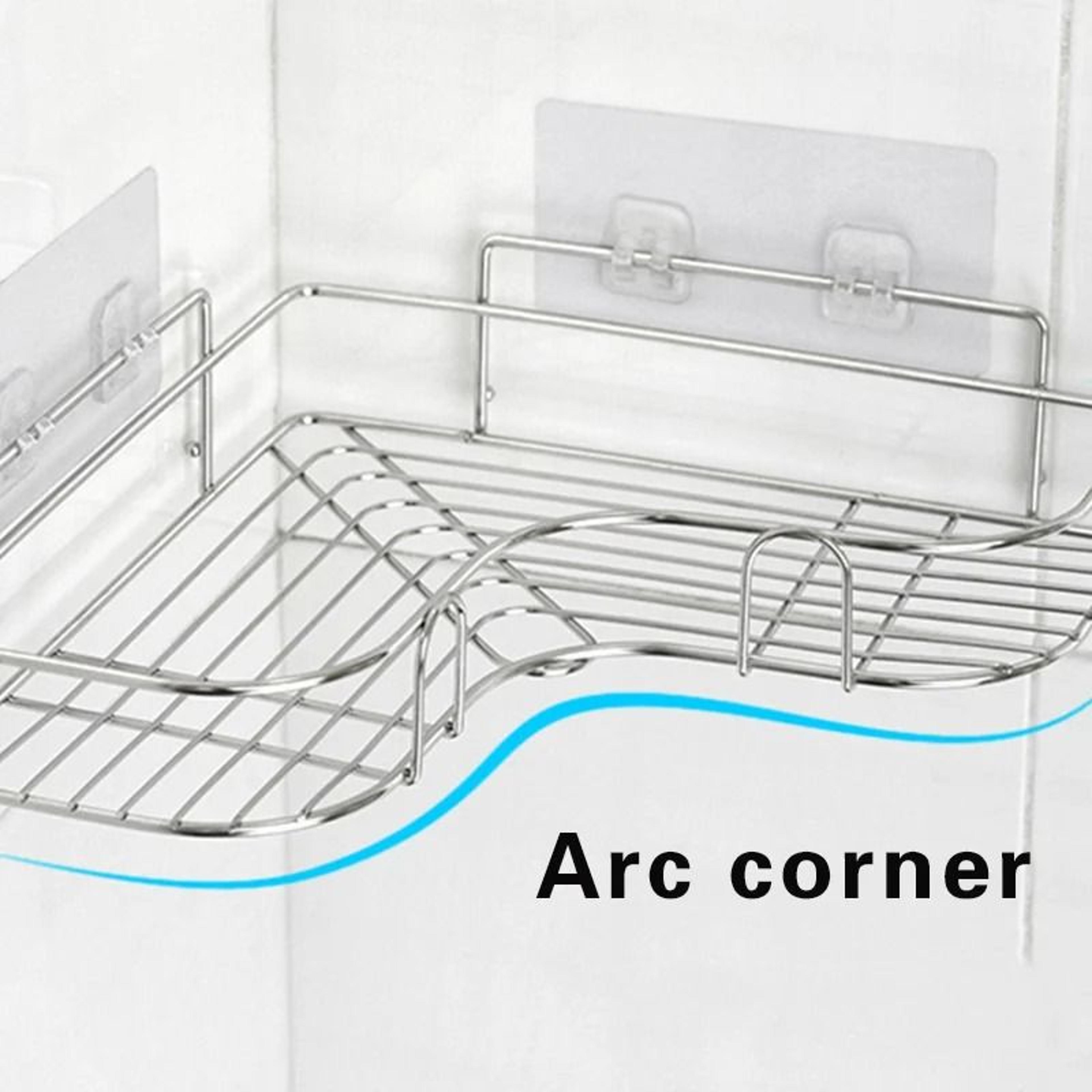 Stainless Steel Triangular Wall Mounted Adhesive Shower Storage Rack 1