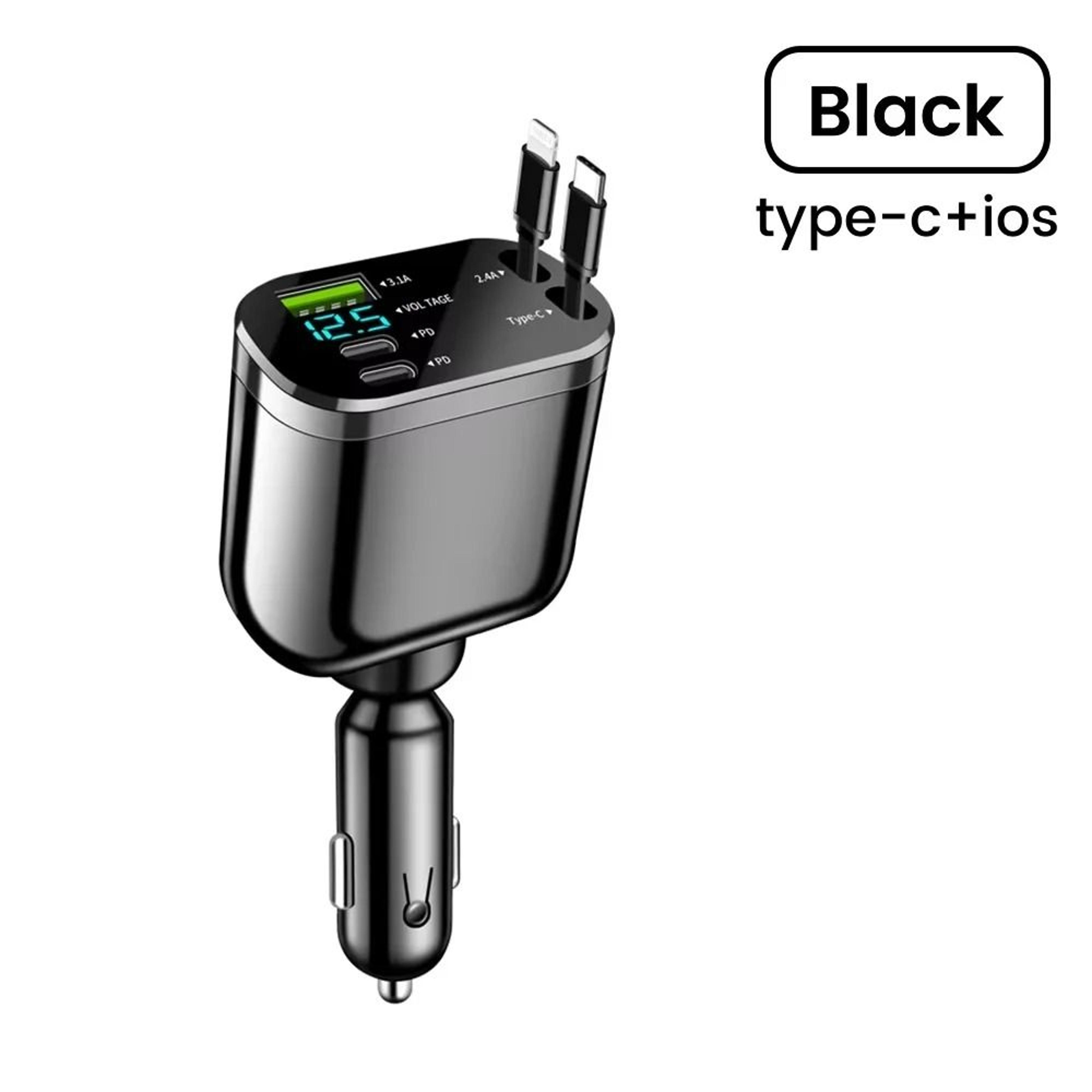 Elough 5in1 Retractable Car Charger Adapter  Fast Charging TypeC  Lightning For IPhone  Samsung 7