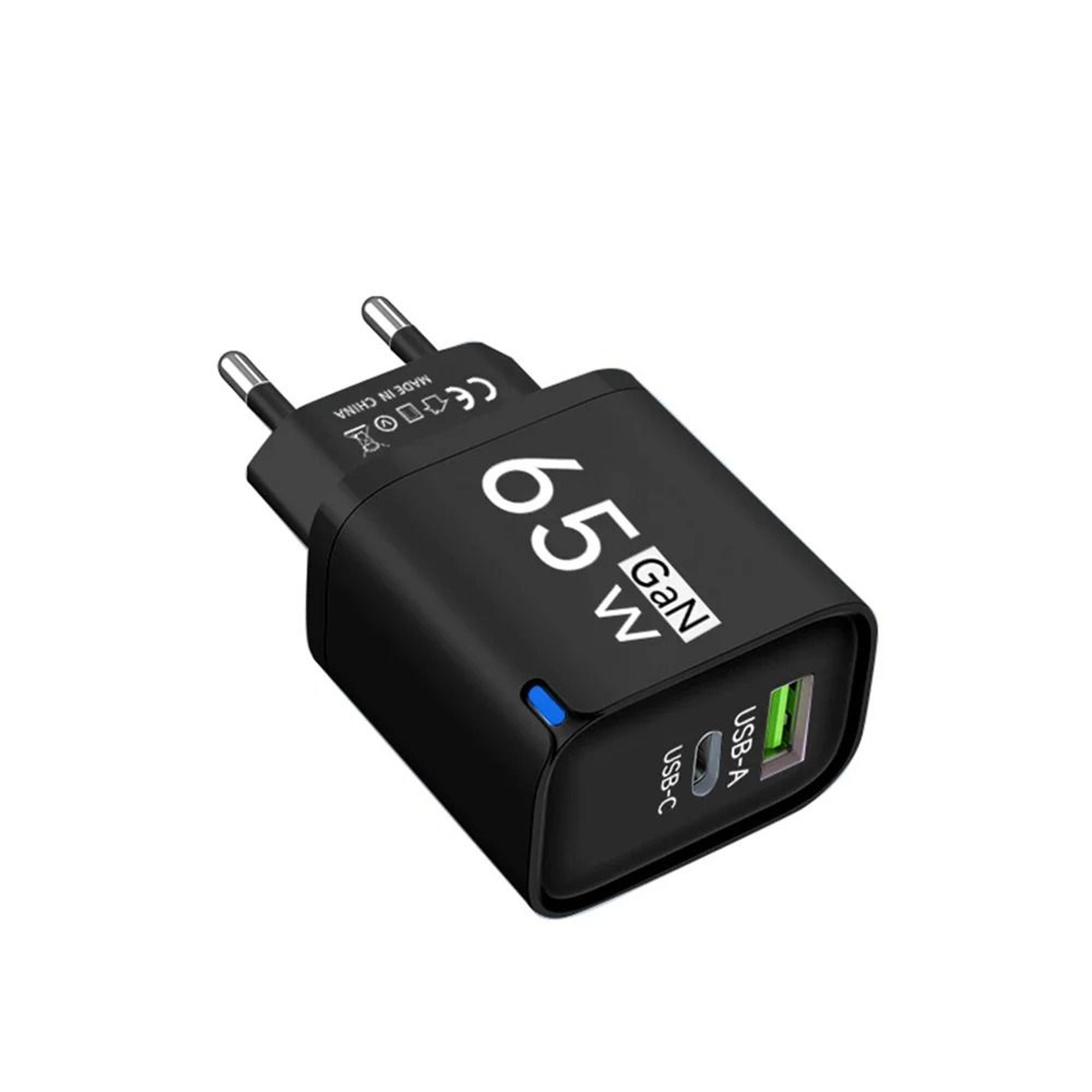 65W DualPort USBA  USBC Fast Charger  PD Quick Travel Adapter For IPhone Samsung  Xiaomi 8