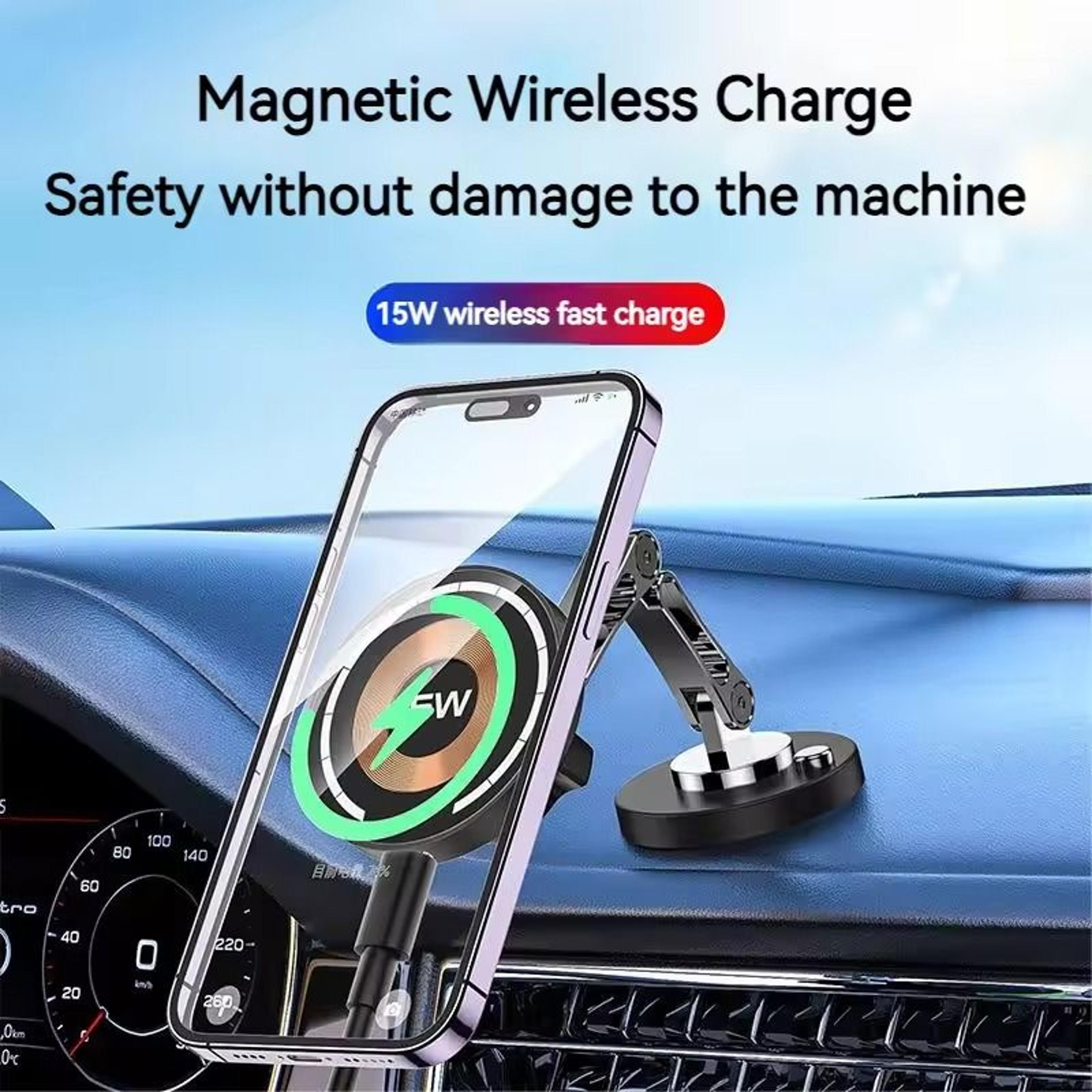 15W Magnetic Car Wireless Charger  360 Rotating Metal Foldable Stand For IPhone 15 14 13 12  Samsun 3