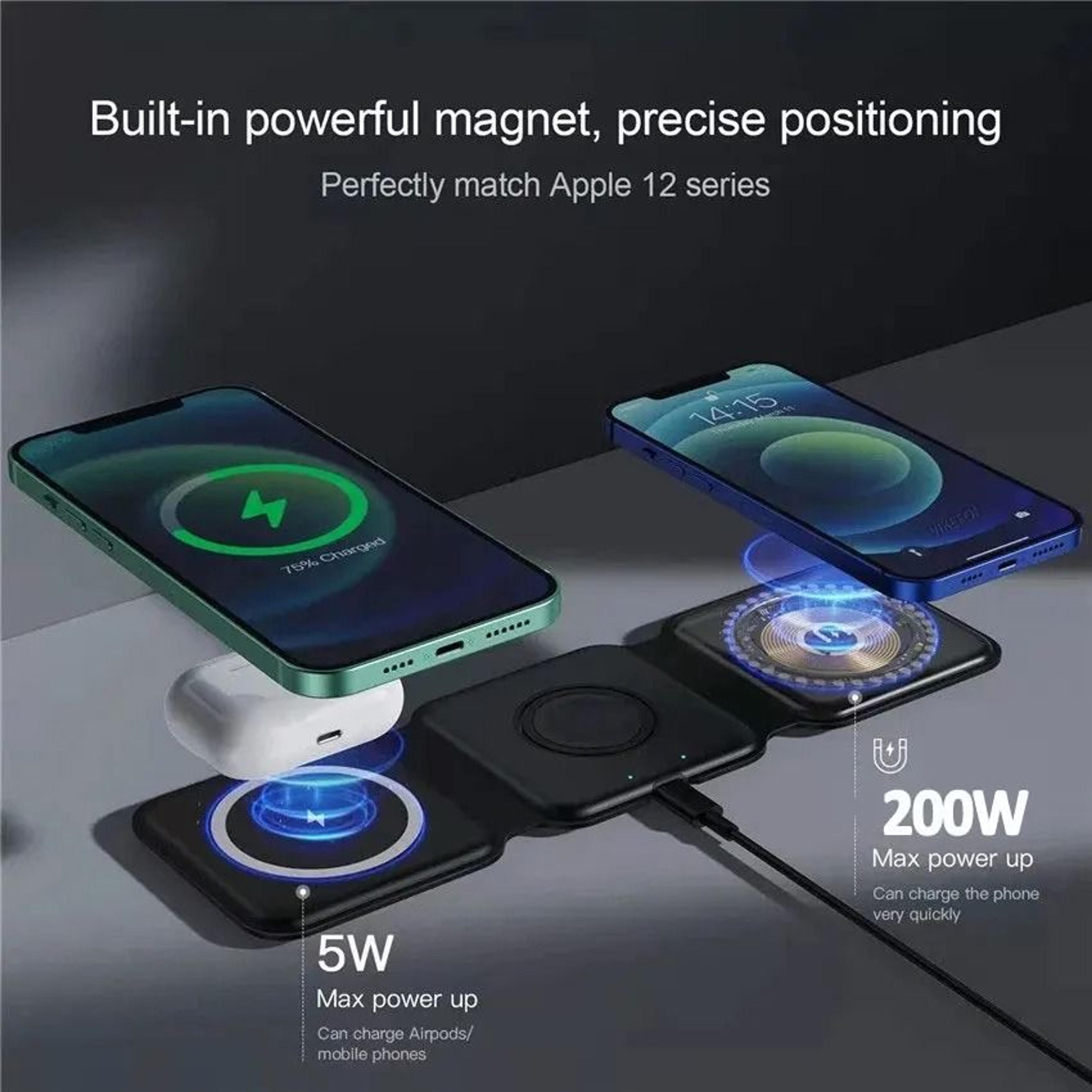 100W 3in1 Magnetic Portable Wireless Charger  HighSpeed Power Pad For IPhone 14 Apple Watch  AirPod 1