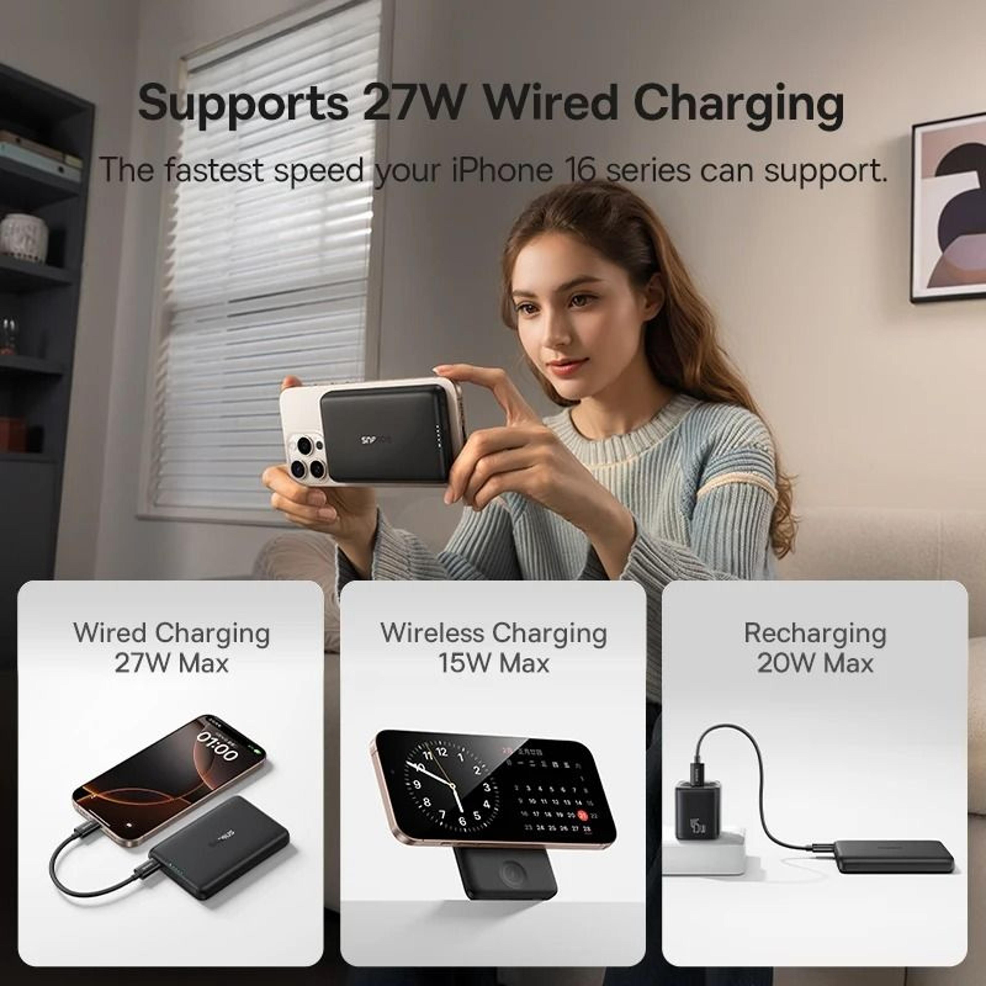 Baseus 27W Magnetic Power Bank  10000mAh 15W Wireless Fast Charger For IPhone IWatch  AirPods 3