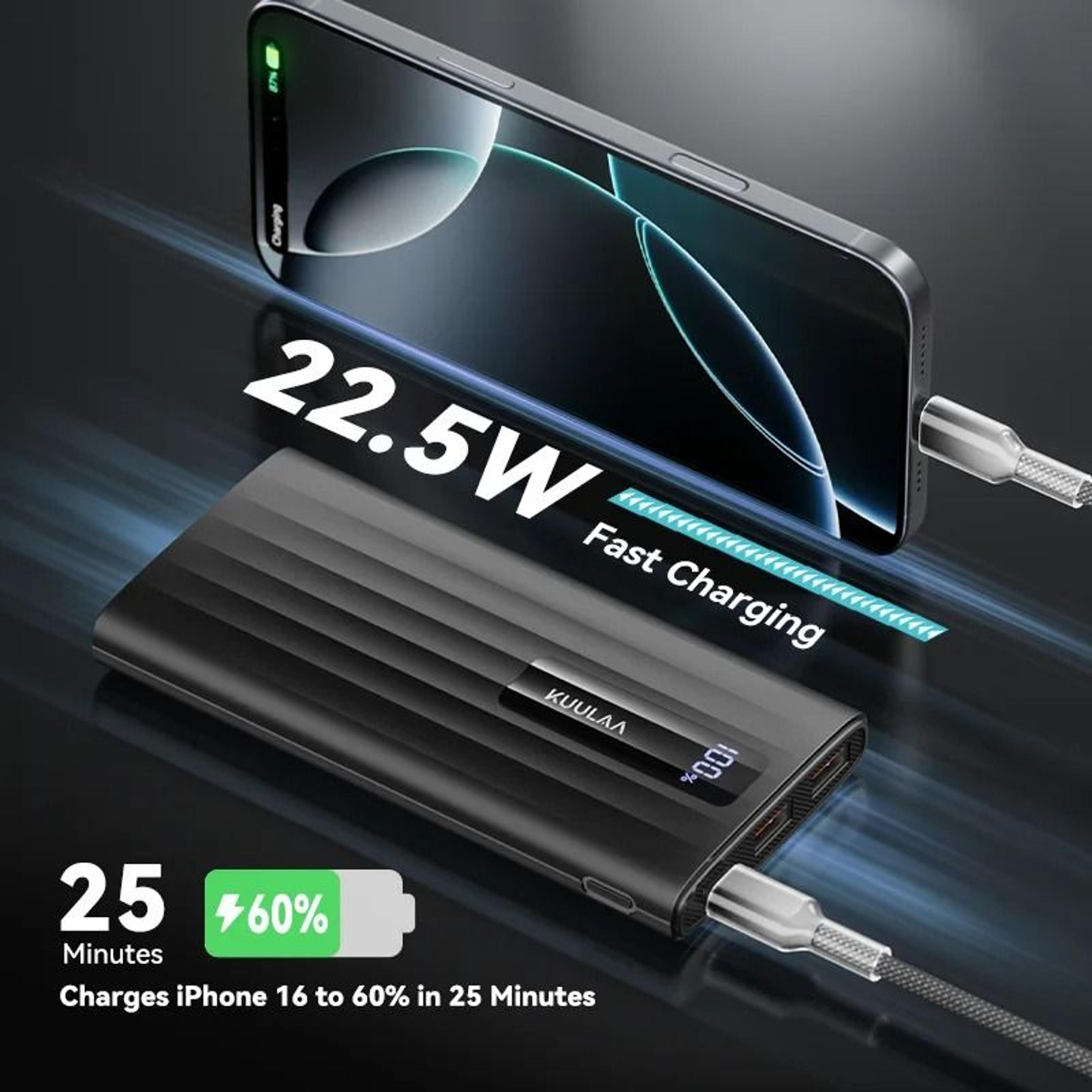 KUULAA 10000mAh Power Bank  225W PD Fast Charging Portable Charger For IPhone 15 14 13  Samsung 1