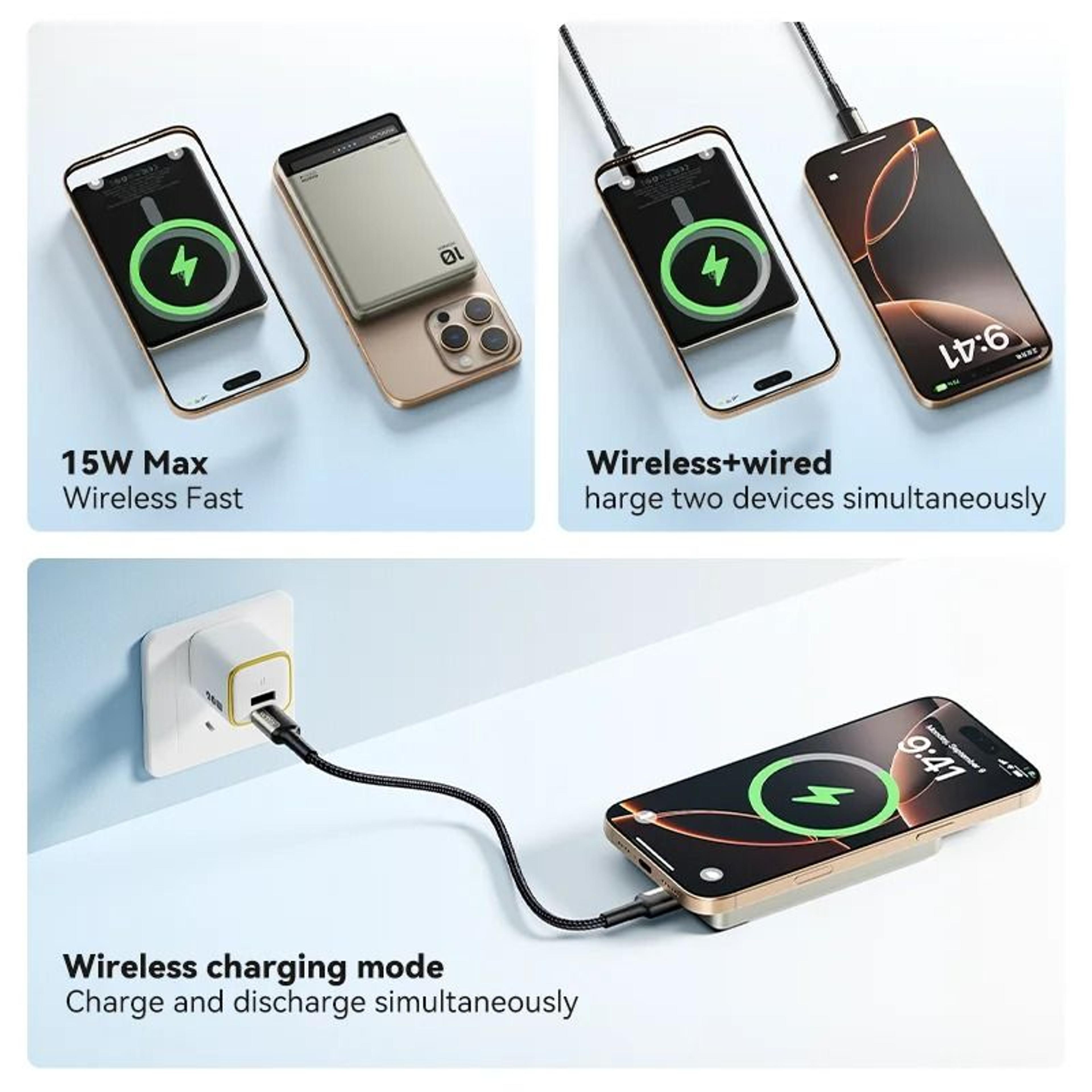 KUULAA 10000mAh Magnetic Power Bank  20W PD Fast Charging Wireless Charger For IPhone 16 15  14 5