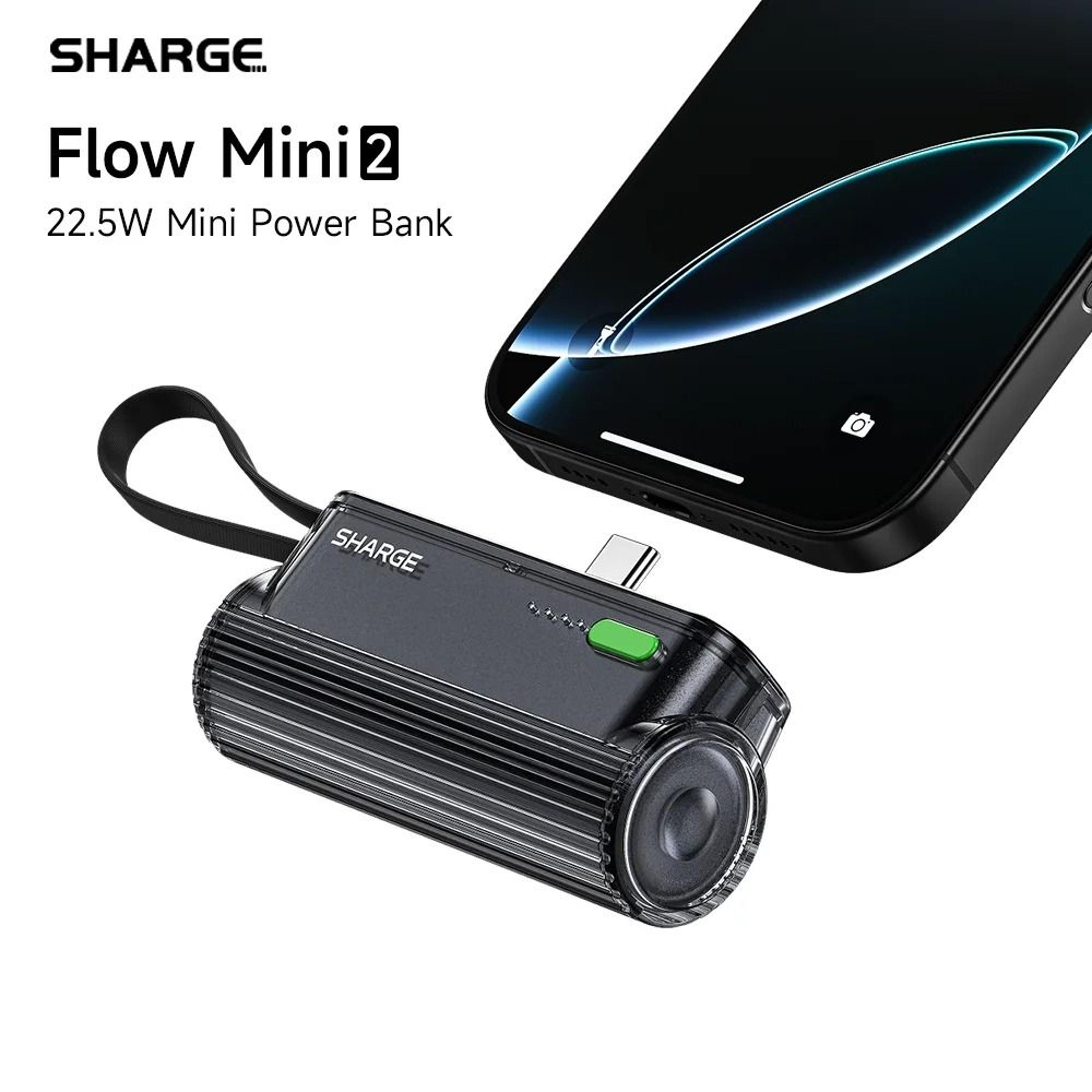 sharge flow mini 2 portable charger – 5000mah 22.5w fast charging battery pack for iphone 16/15 & android