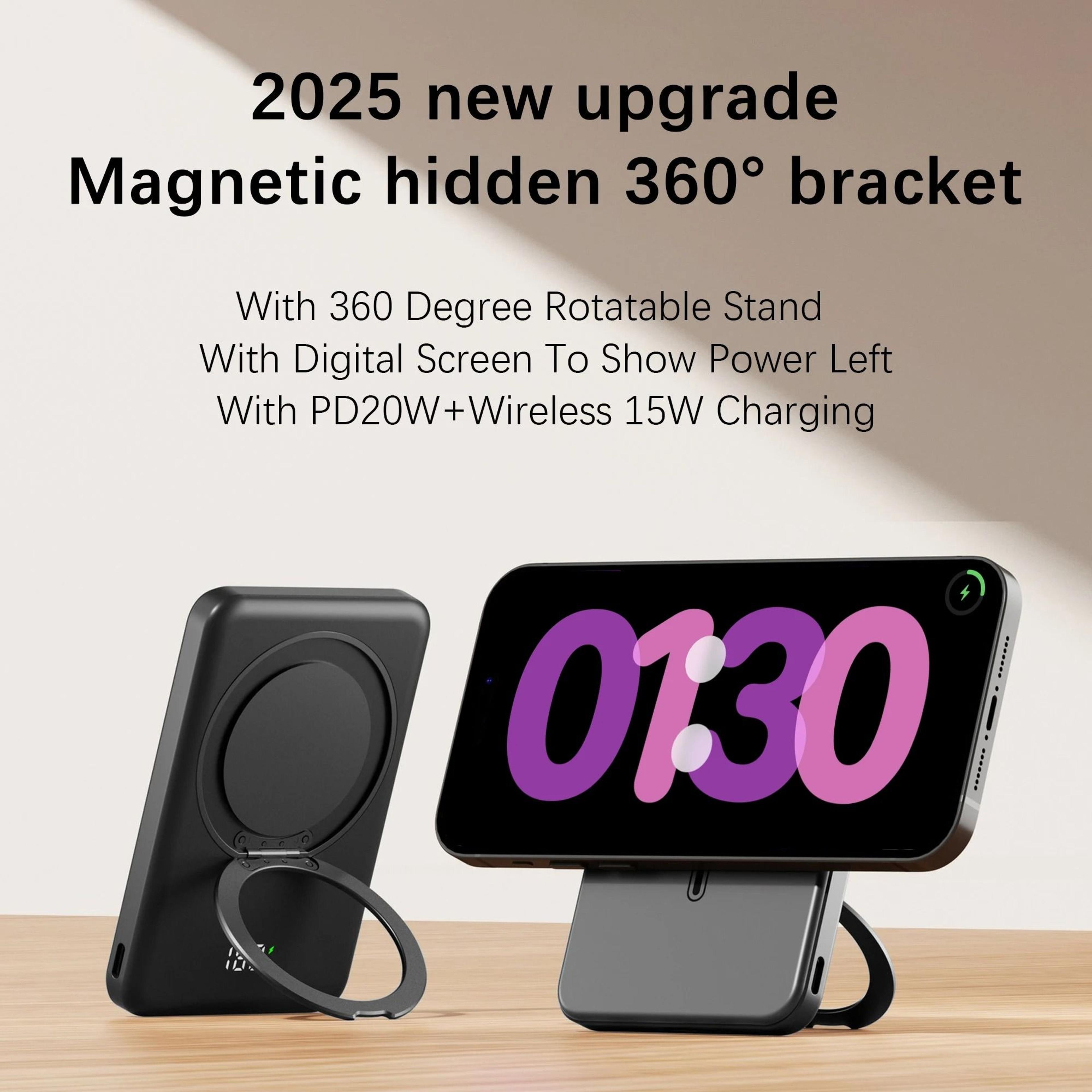 10000mAh Slim Mini Magnetic Power Bank  20W Fast Charging Wireless Stand For IPhone  Samsung 1