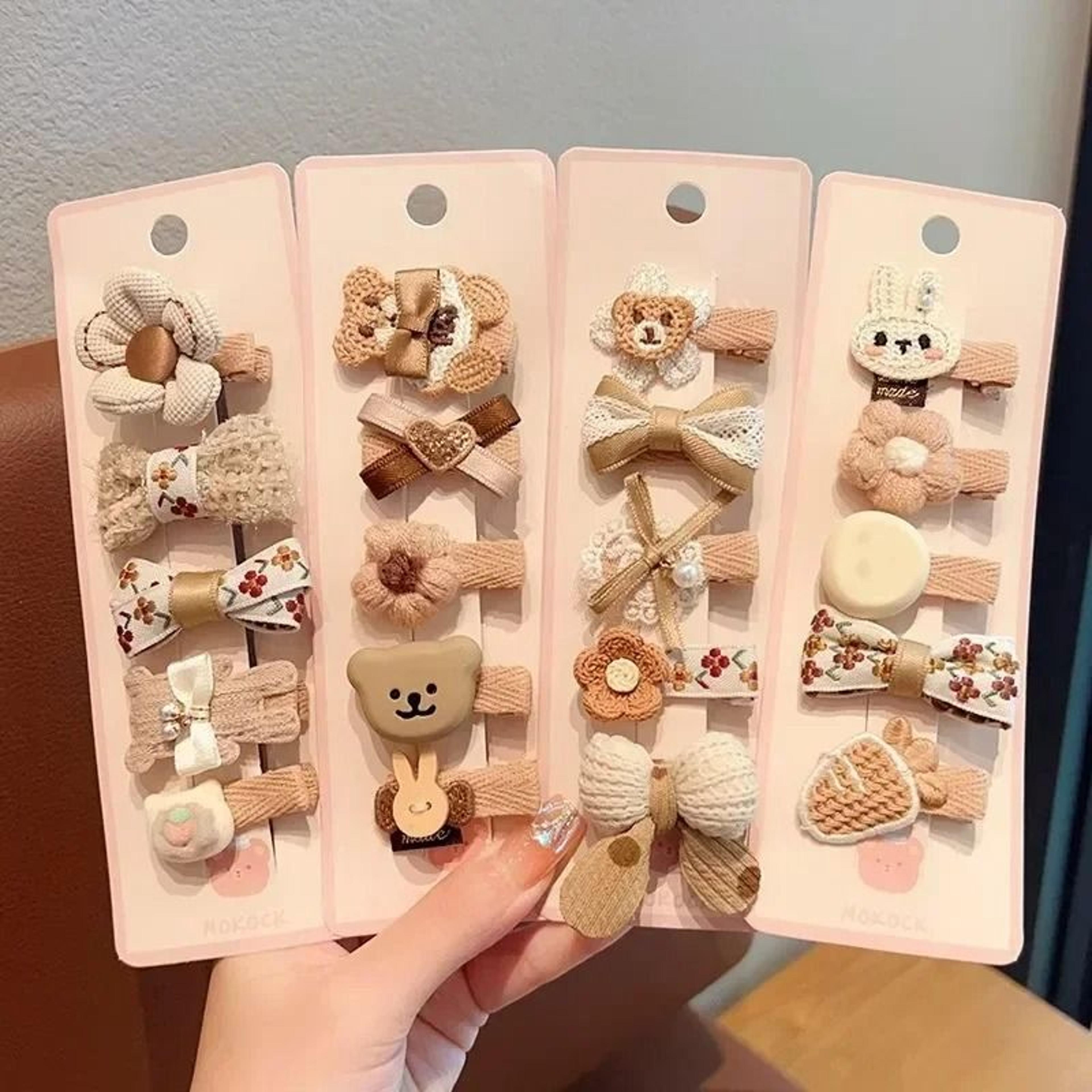 5Piece Korean Aesthetic Hair Clip Set  Cute Cartoon Bear  Bowknot Hairpins For Toddler Girls In Mil 3