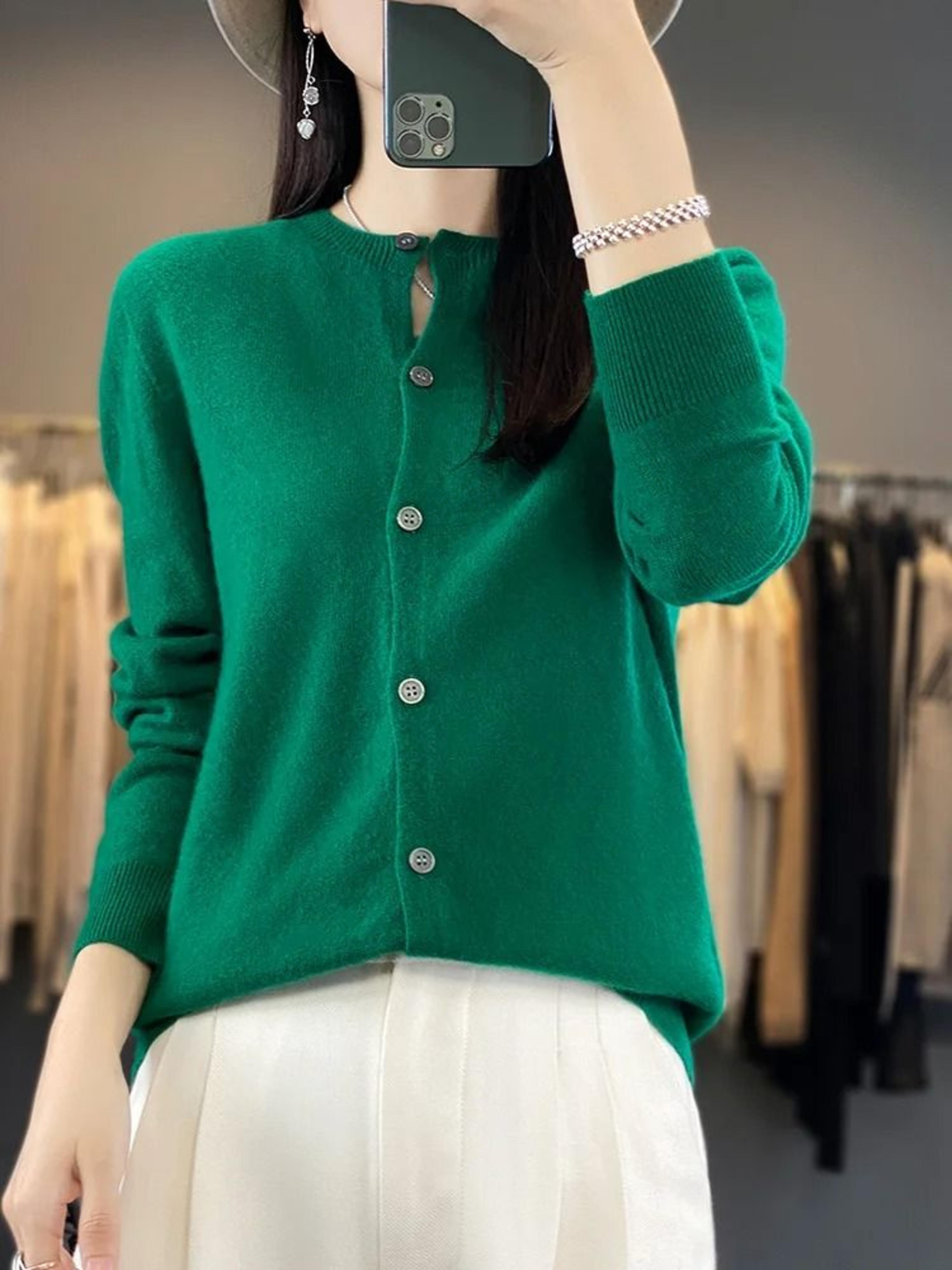 Womens 100 Merino Wool ONeck Cardigan  Premium Buttoned Knitwear For Autumn  Winter 1