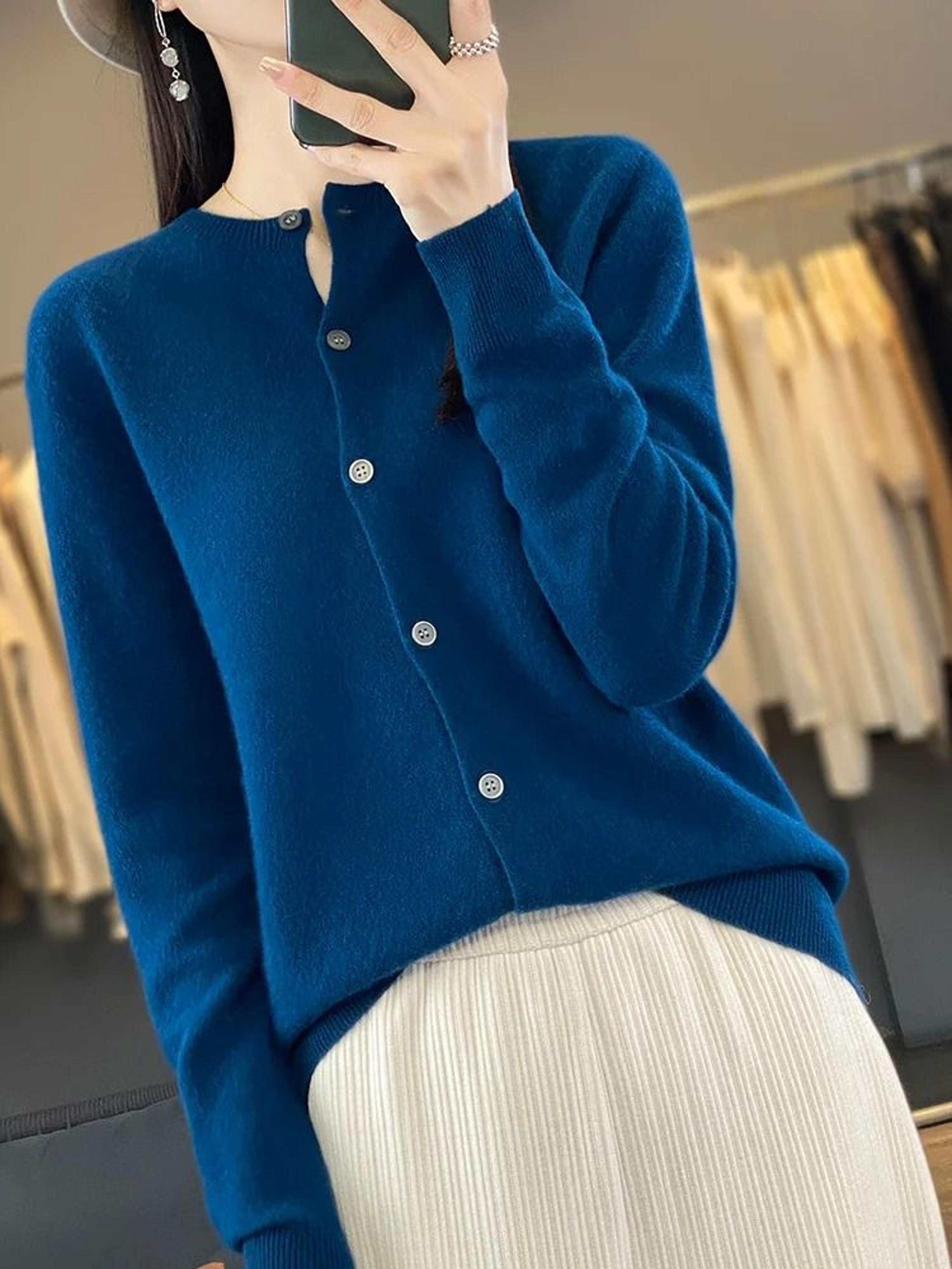 Womens 100 Merino Wool ONeck Cardigan  Premium Buttoned Knitwear For Autumn  Winter 4