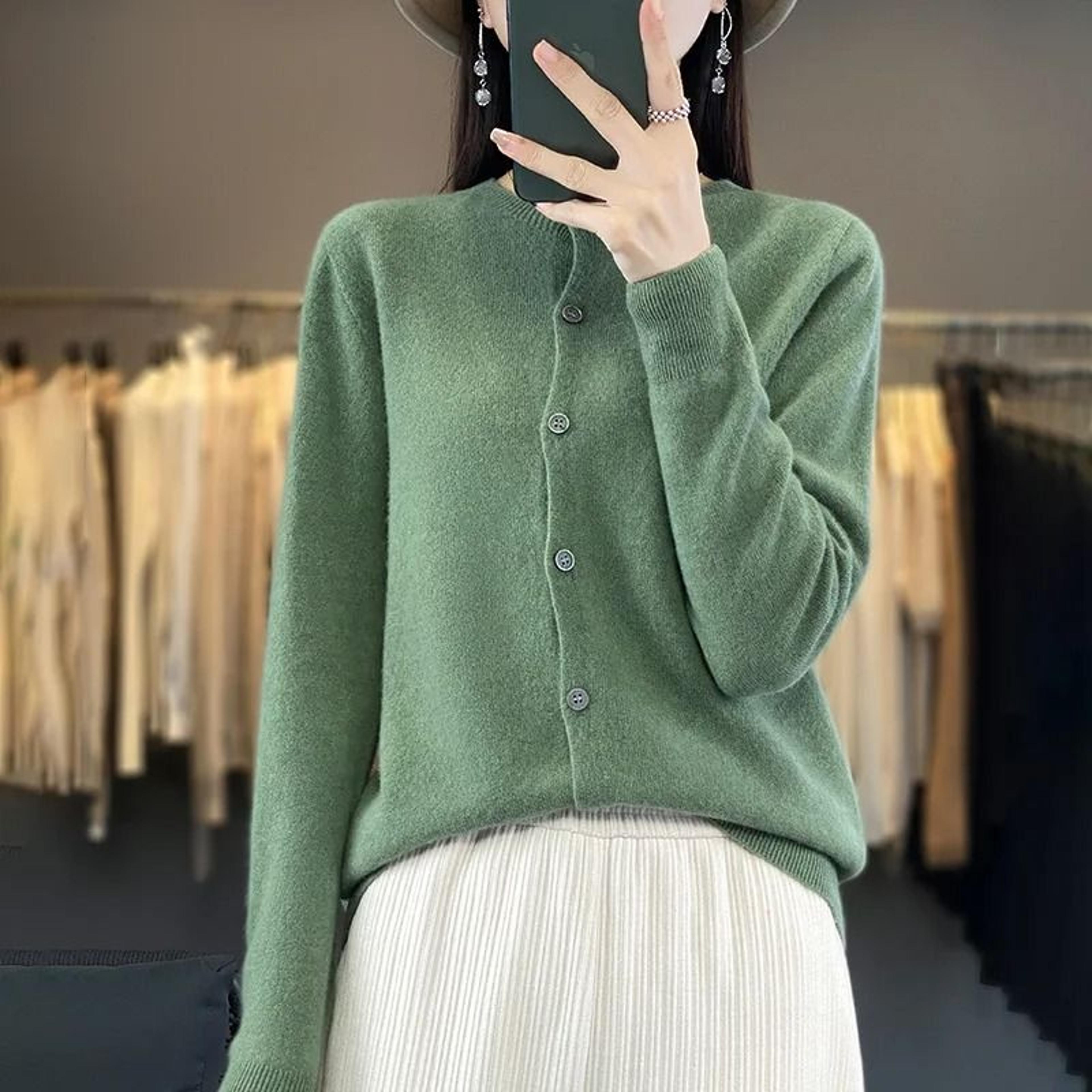 Womens 100 Merino Wool ONeck Cardigan  Premium Buttoned Knitwear For Autumn  Winter 9