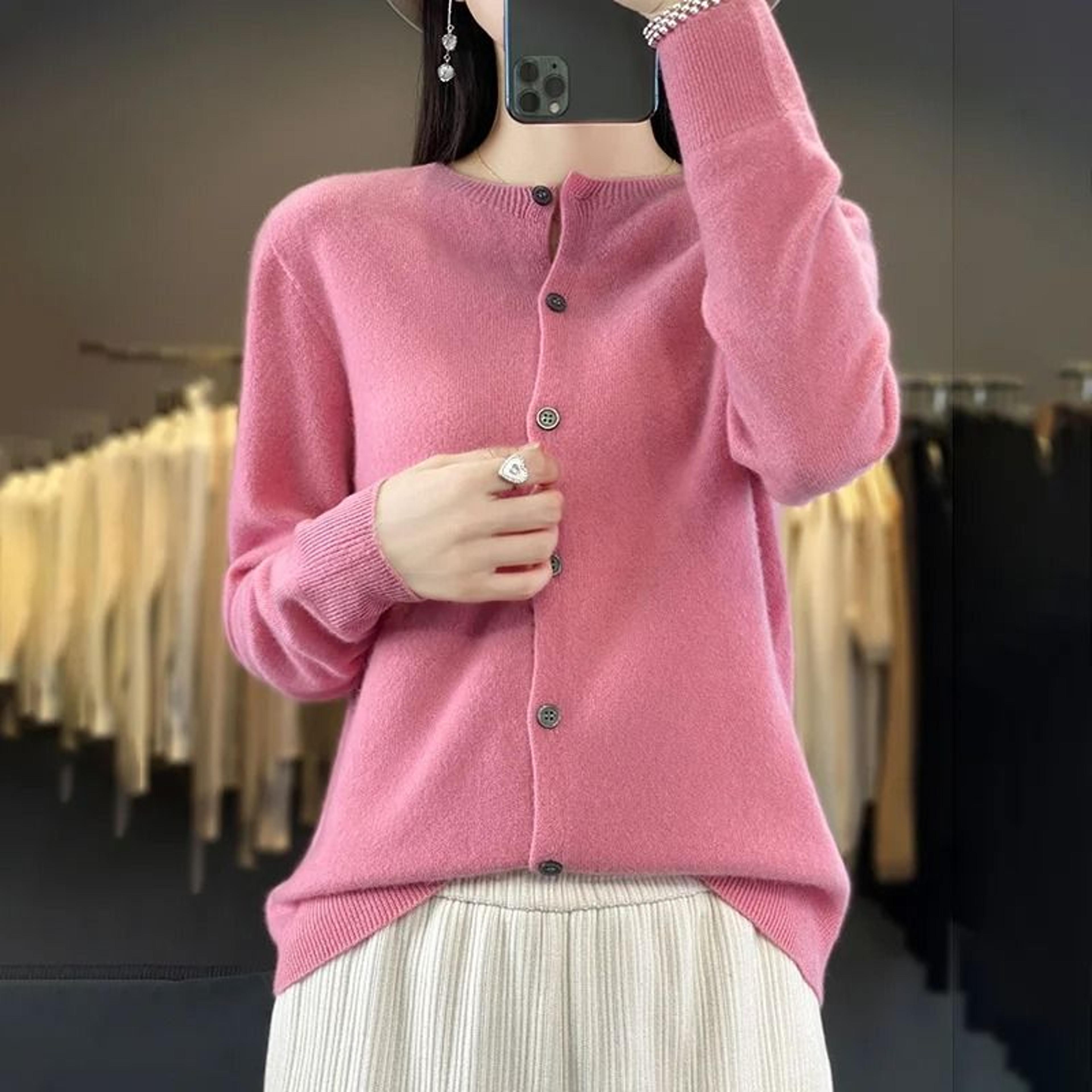 Womens 100 Merino Wool ONeck Cardigan  Premium Buttoned Knitwear For Autumn  Winter 11