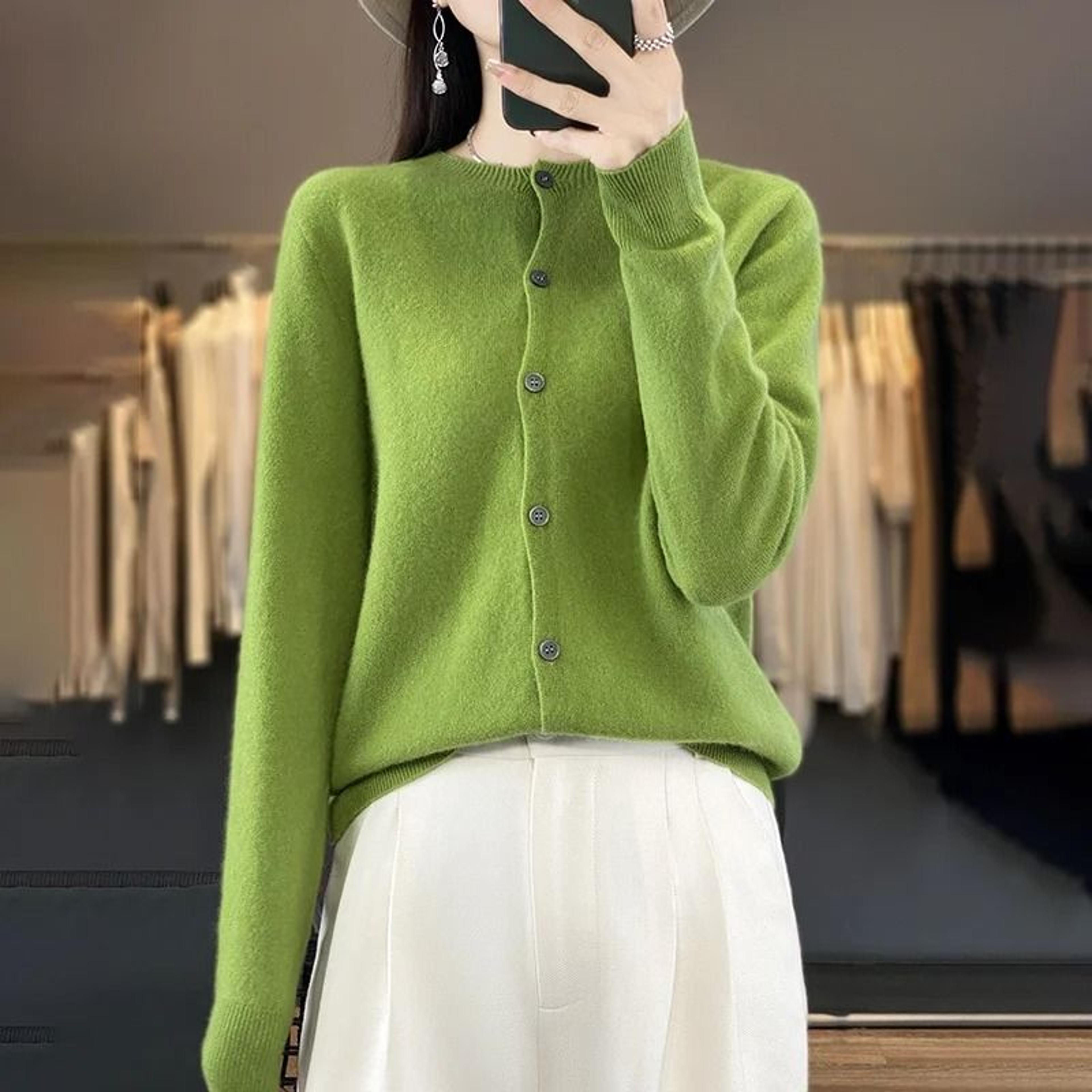 Womens 100 Merino Wool ONeck Cardigan  Premium Buttoned Knitwear For Autumn  Winter 18