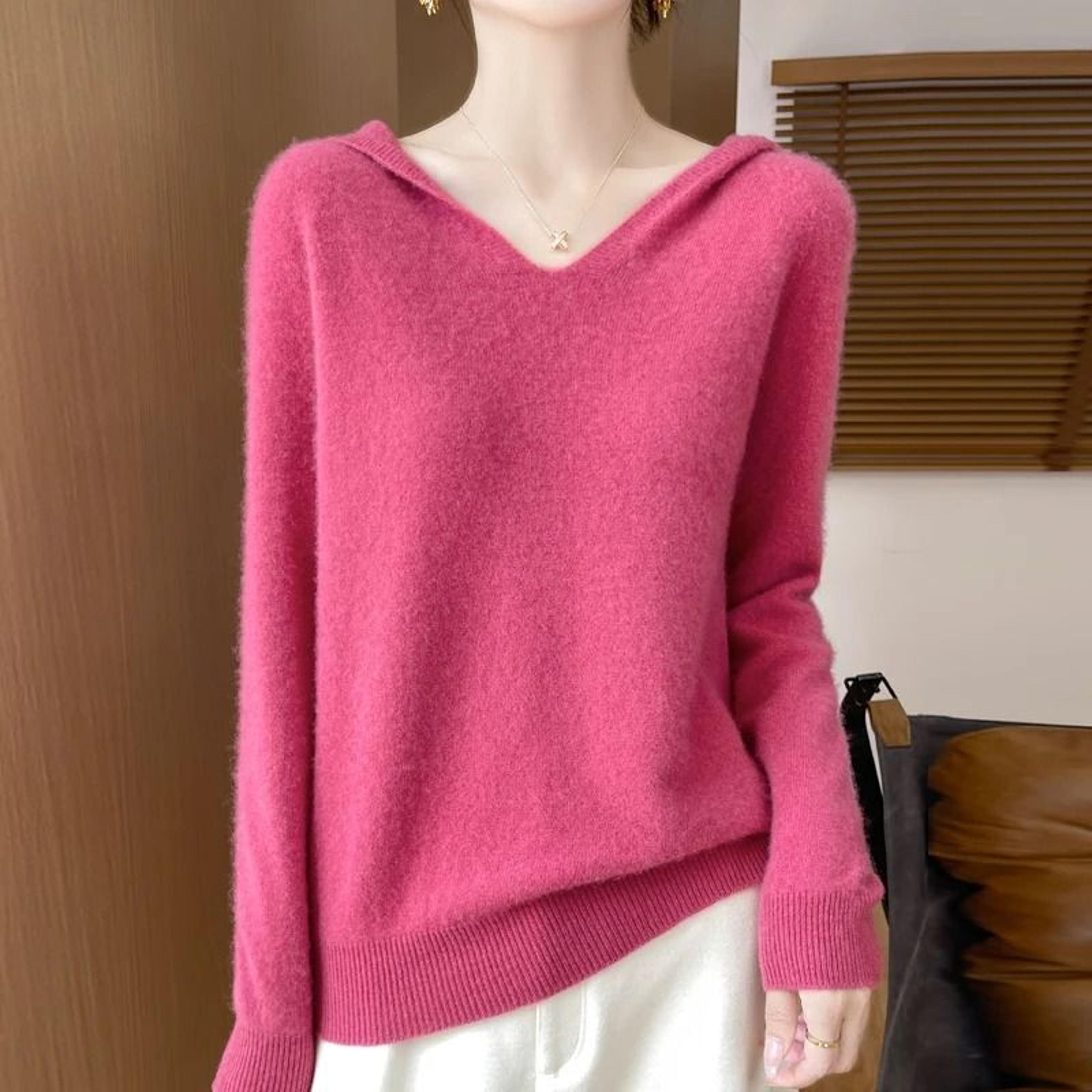 Womens 100 Merino Wool Hooded Pullover  Premium Soft CashmereTouch Knitwear For Autumn  Winter 3